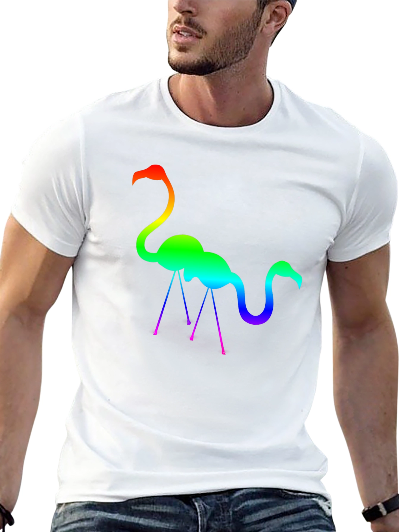 Black Rainbow Flamingo Graphic Tee - Stylish Cotton T-Shirt view 13
