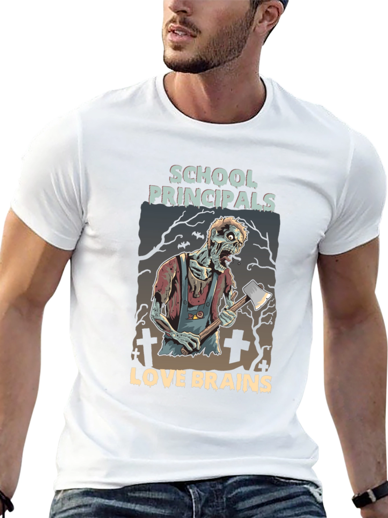 Black School Principals Love Brains Zombie Halloween T-Shirt view 13