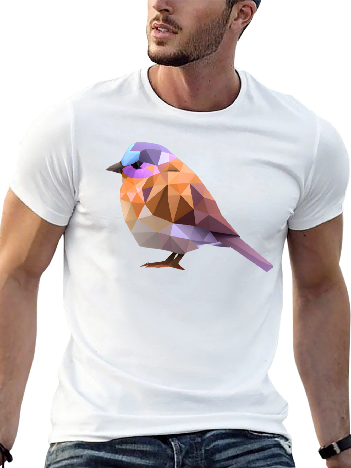 Black Geometric Bird T-Shirt - Abstract Art Tee view 13