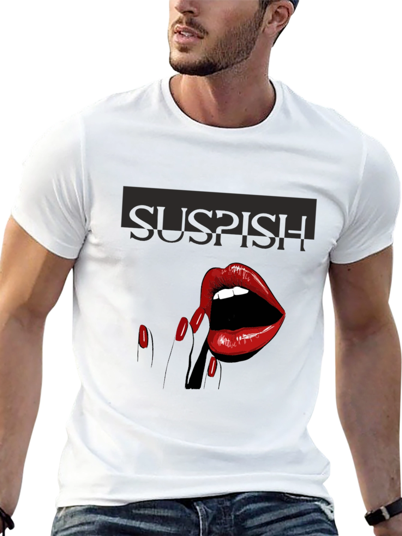 Black Suspish Lips Graphic Tee - Black Cotton T-Shirt view 13