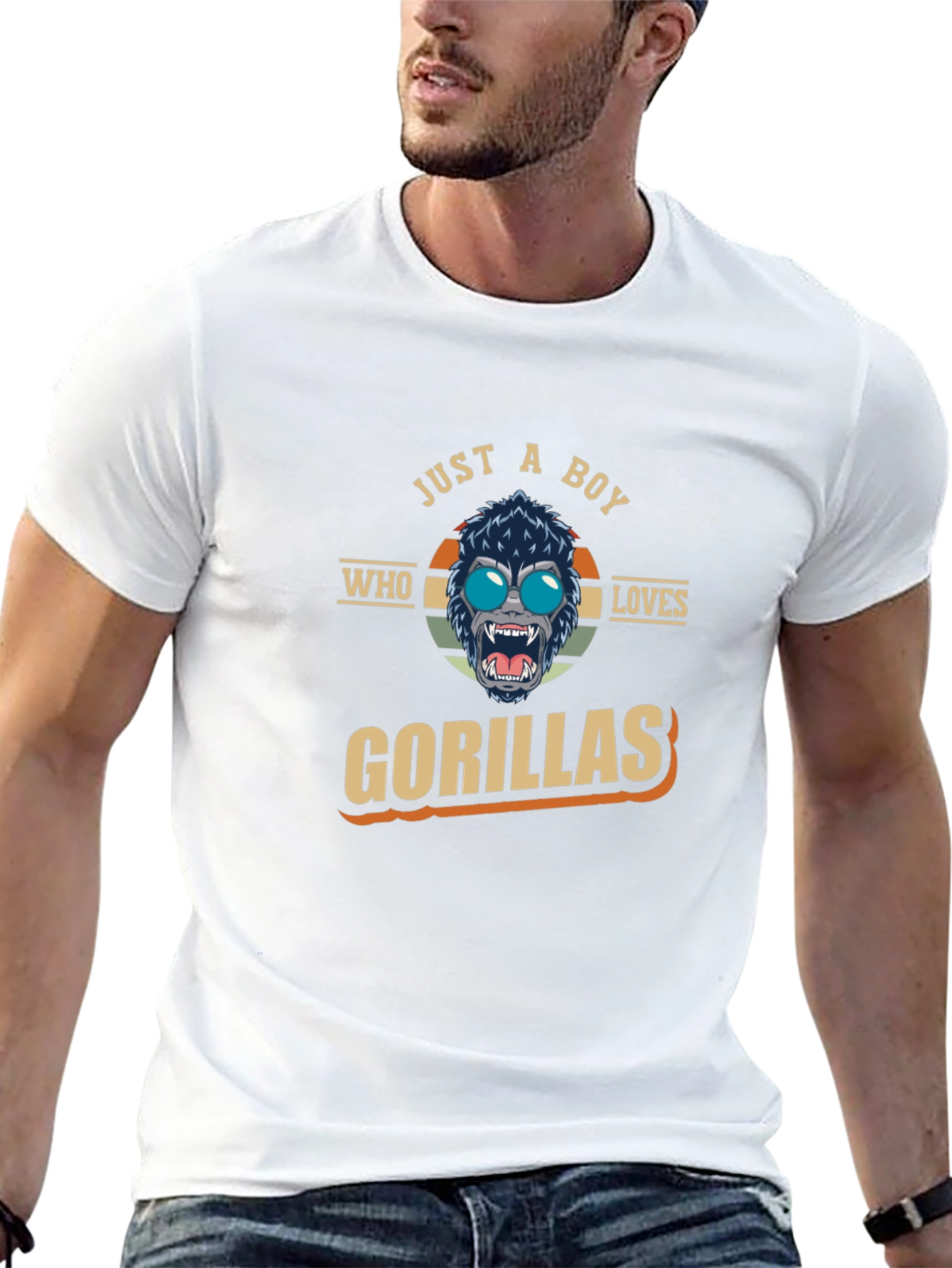 Black Just a Boy Who Loves Gorillas T-Shirt view 13