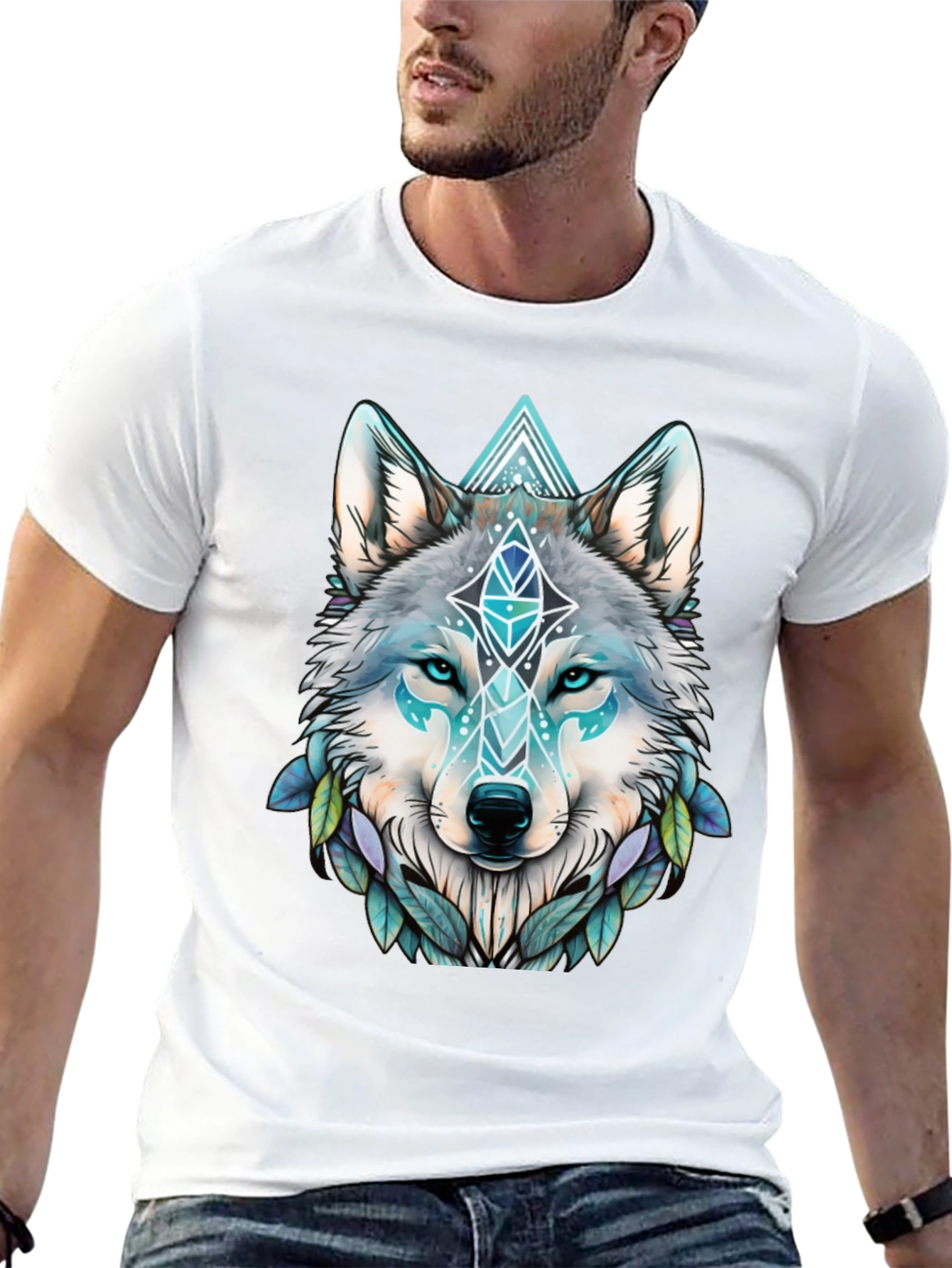 Black Wolf Graphic Tee - Geometric Design view 13