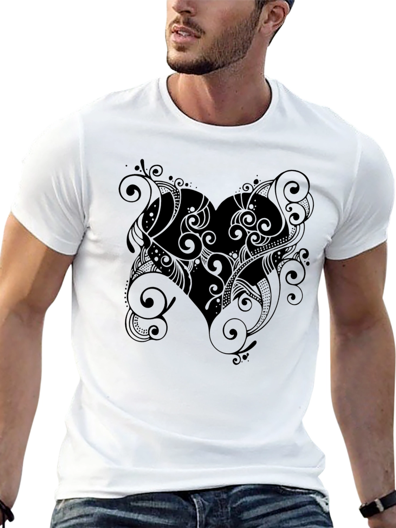 Black Heart Swirls Graphic Print Black T-Shirt view 13