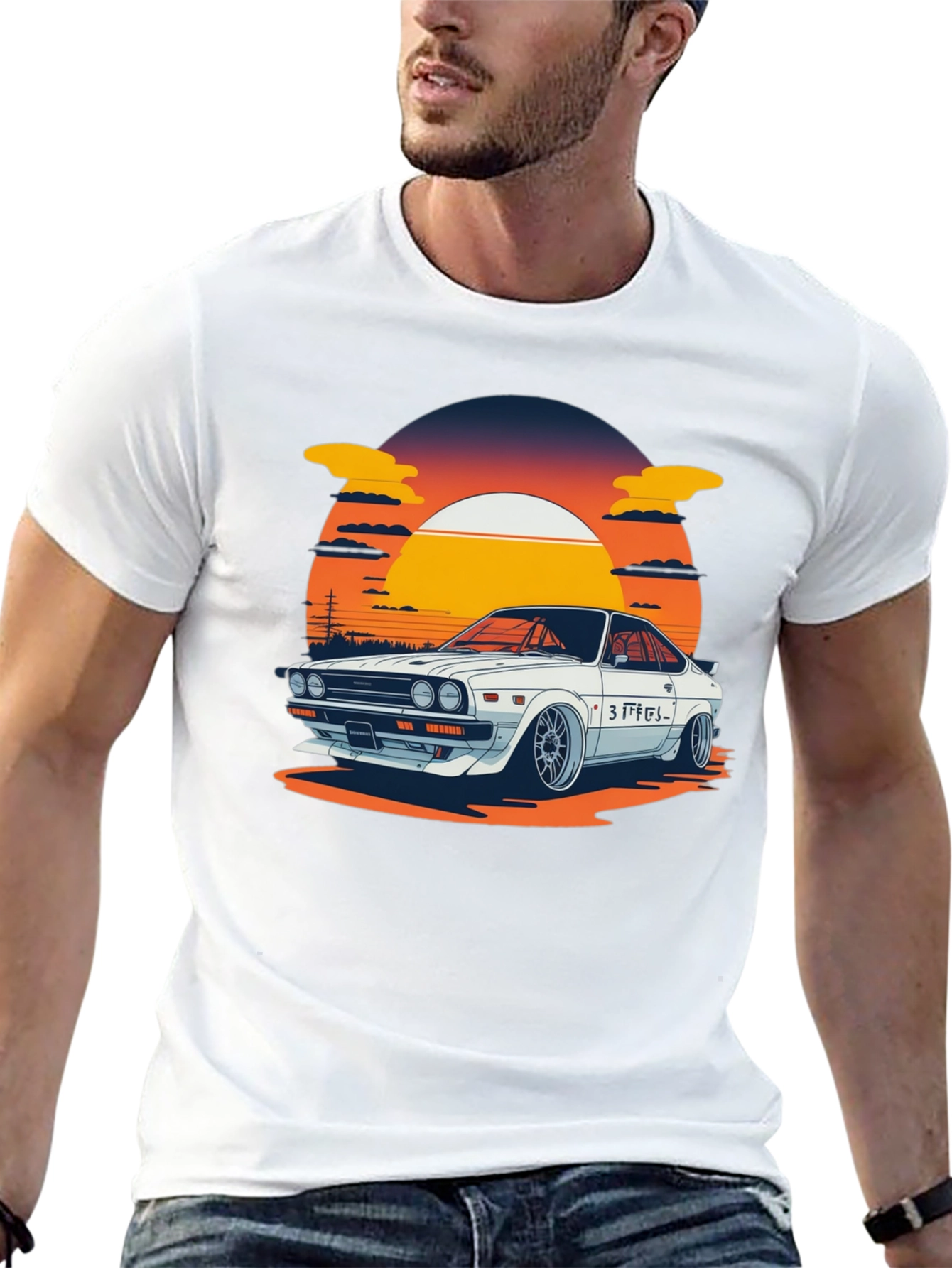 Black Retro Car Graphic Tee - Sunset Style view 13