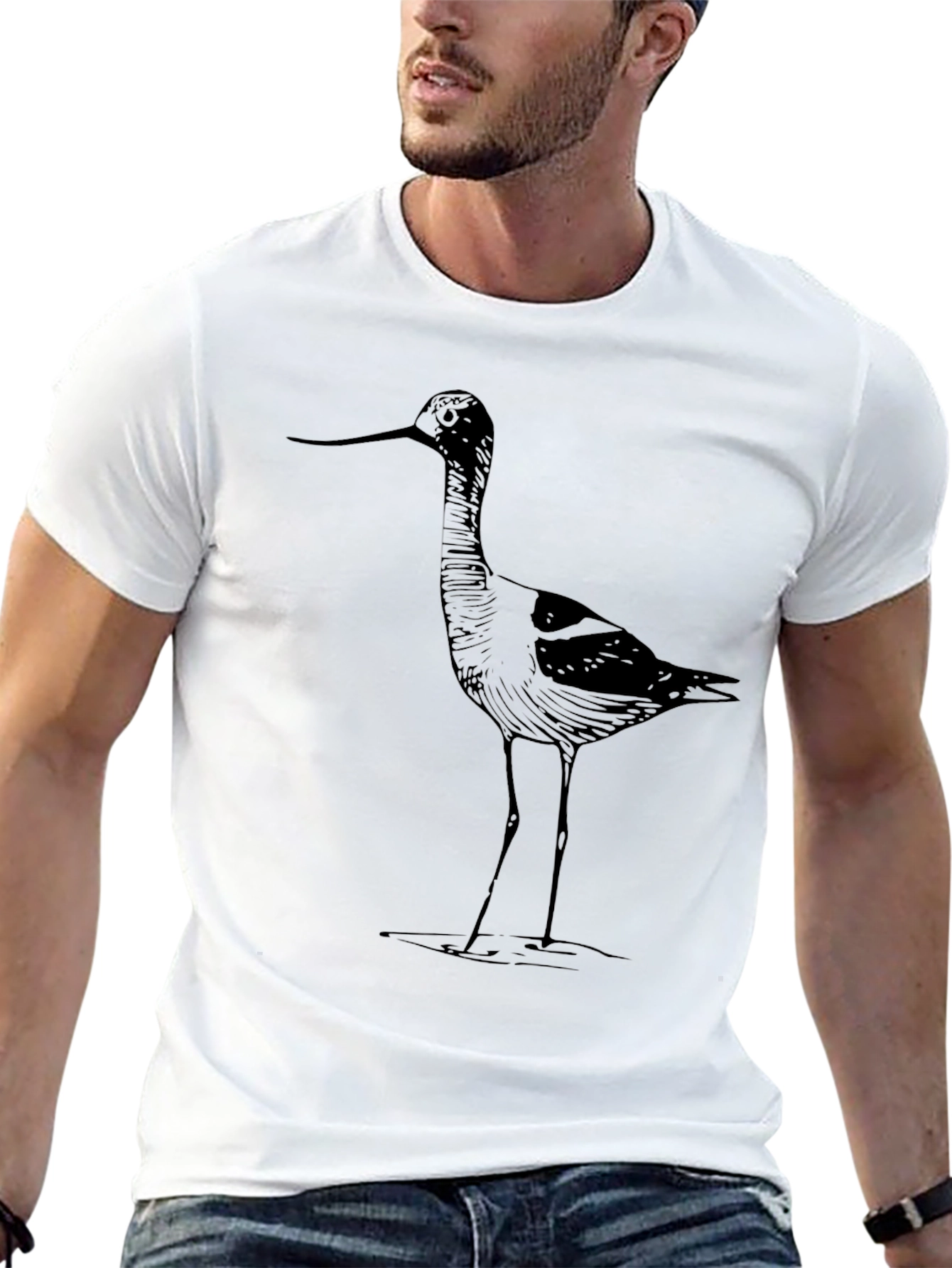 Black Men's Black T-Shirt with Bird Design view 13