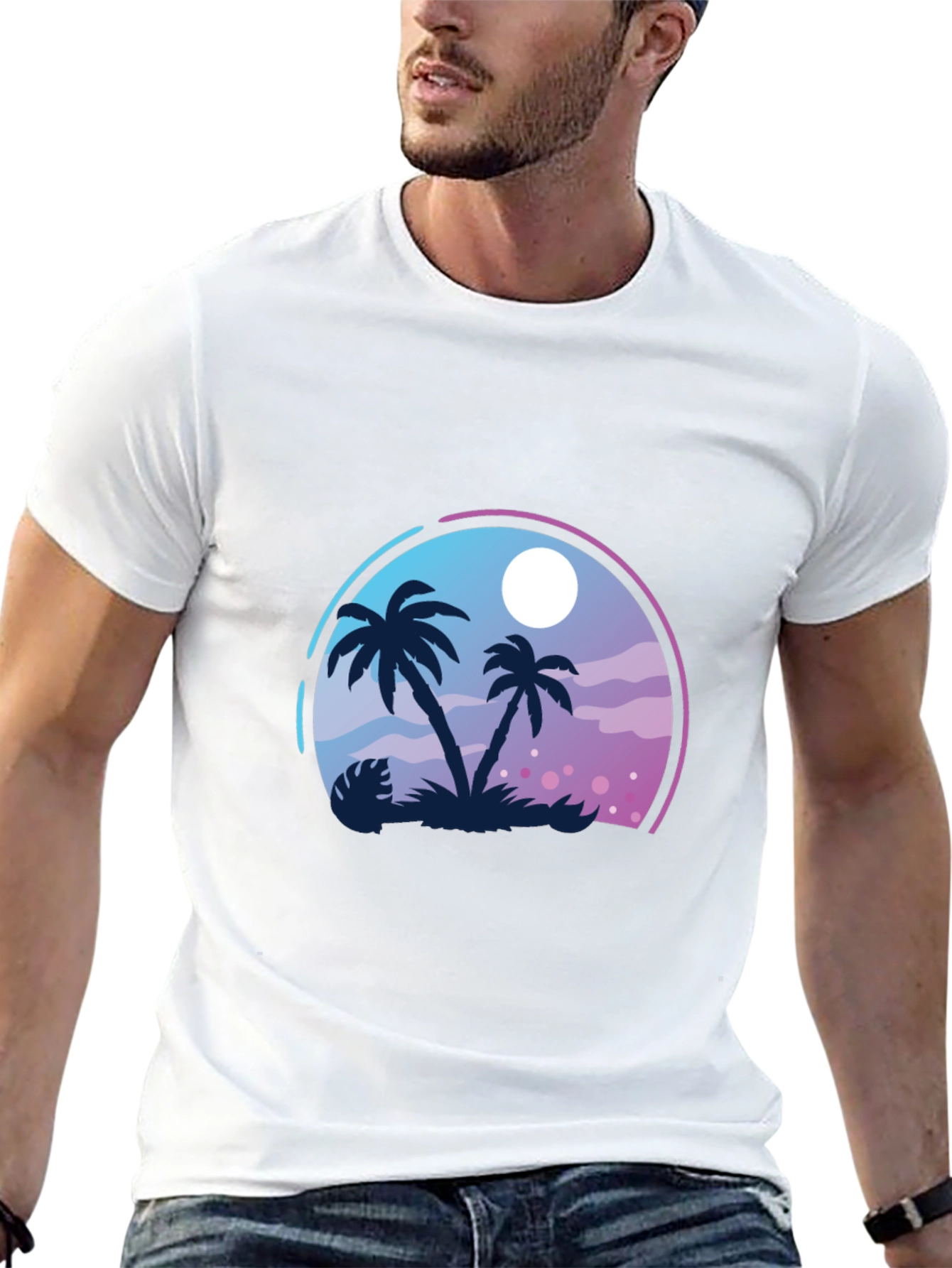 Black Tropical Palm Tree Graphic Black T-Shirt view 13