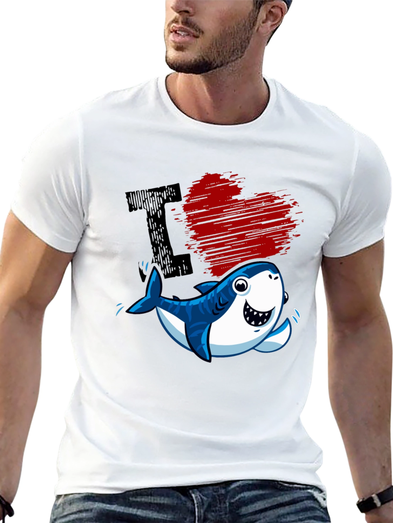 Black I Love Sharks T-Shirt - Cute Cartoon Graphic Tee view 13