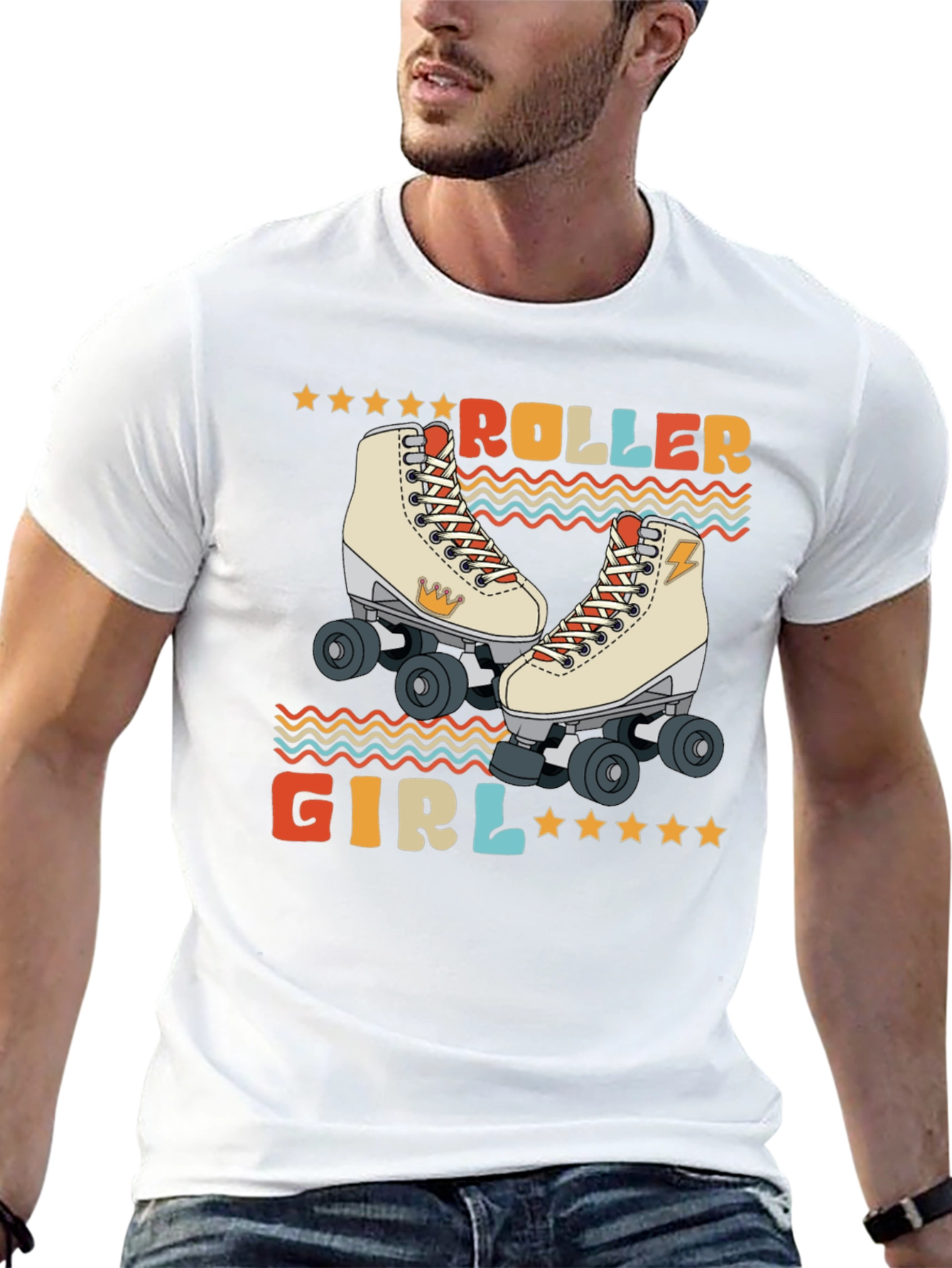Black Retro Roller Girl T-Shirt - Vintage Style Skate Tee view 13