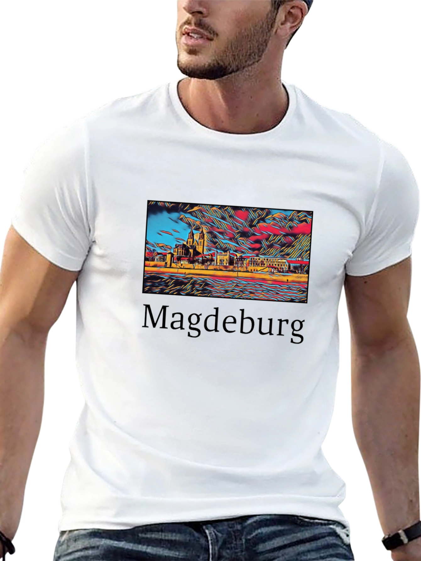 Black Magdeburg Skyline Graphic T-Shirt view 13