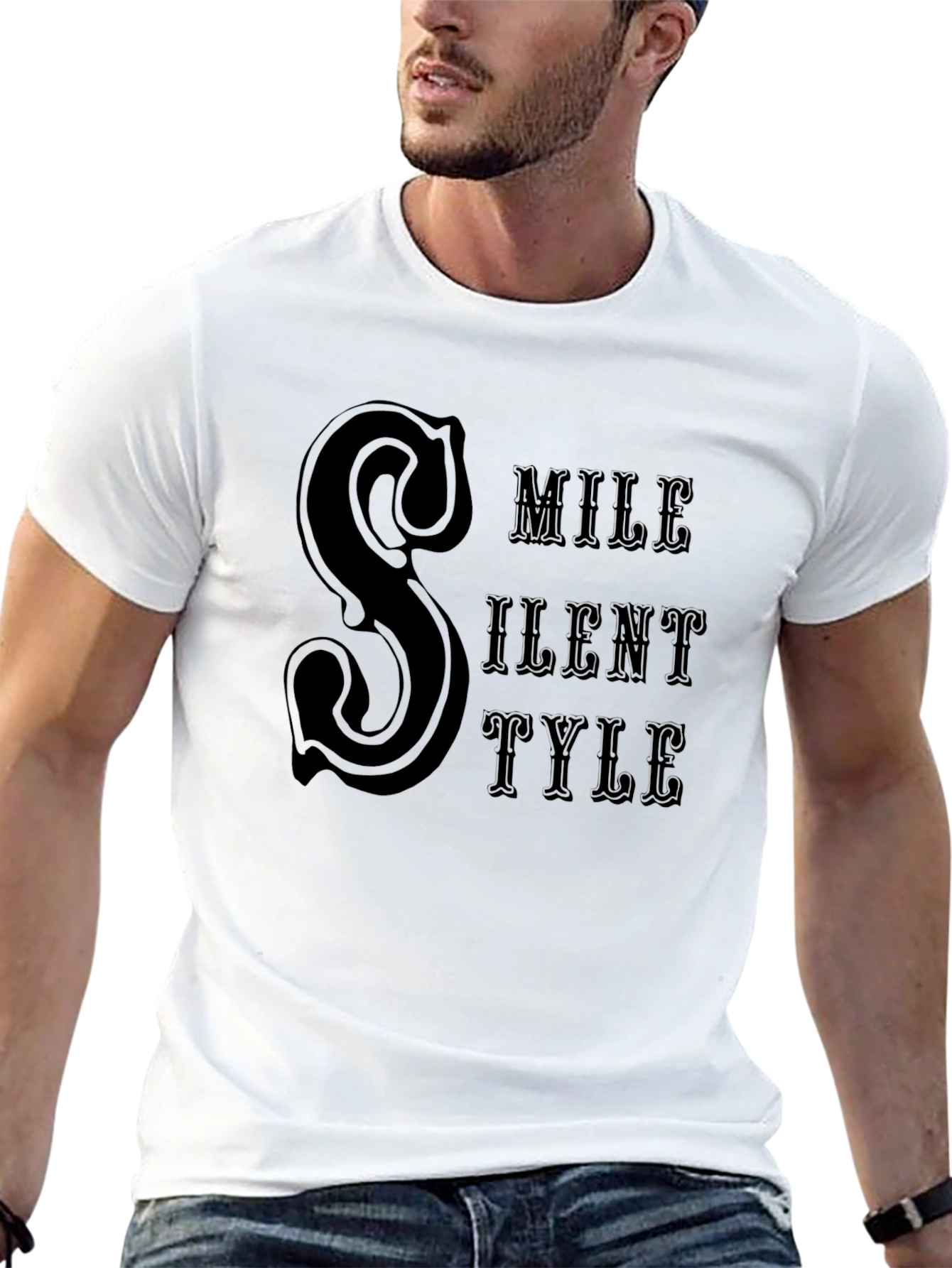 Black Silent Style Black T-Shirt Graphic Print view 13