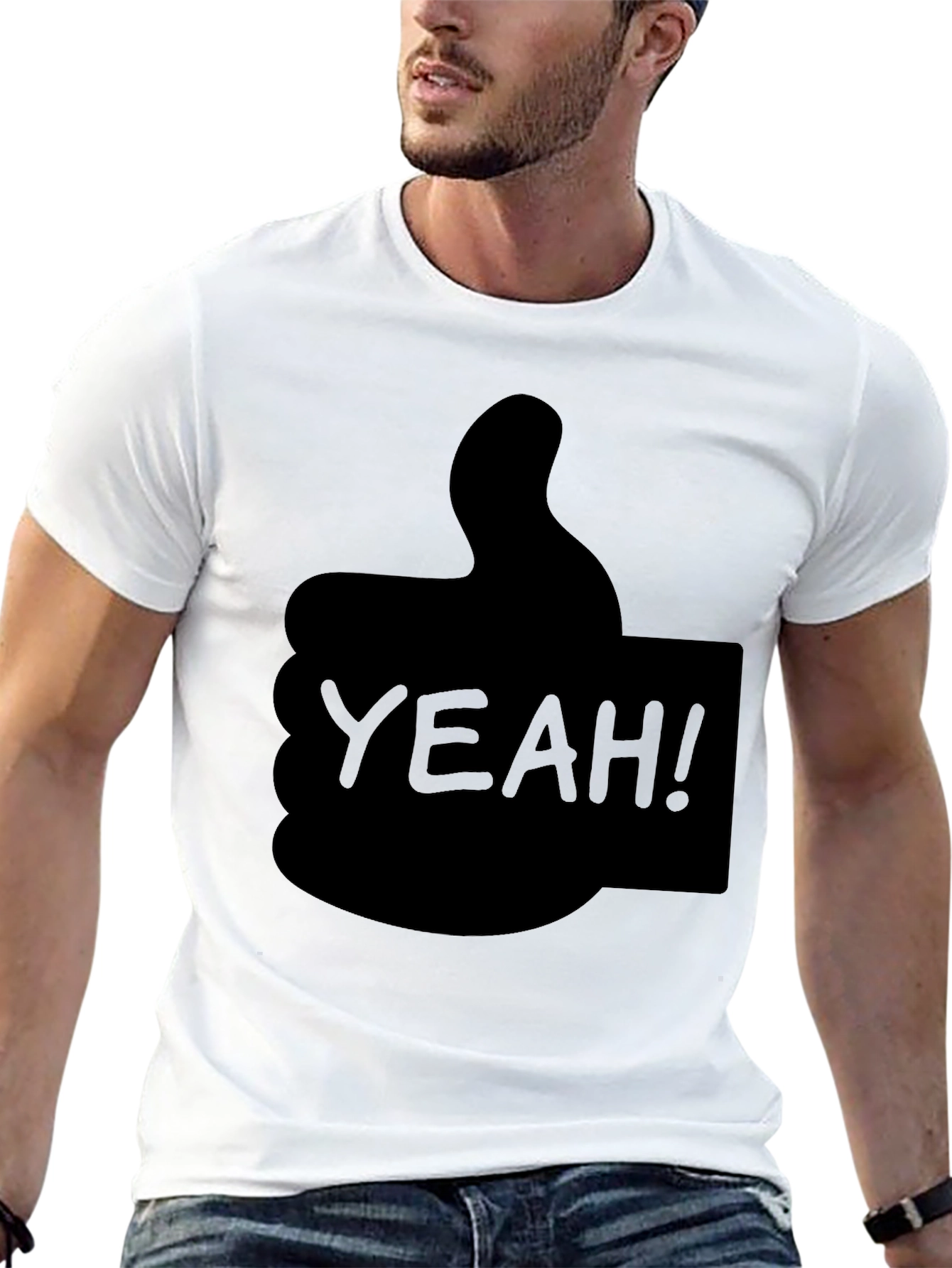 Black Yeah! Thumbs Up Graphic T-Shirt - Cool Casual Tee view 13