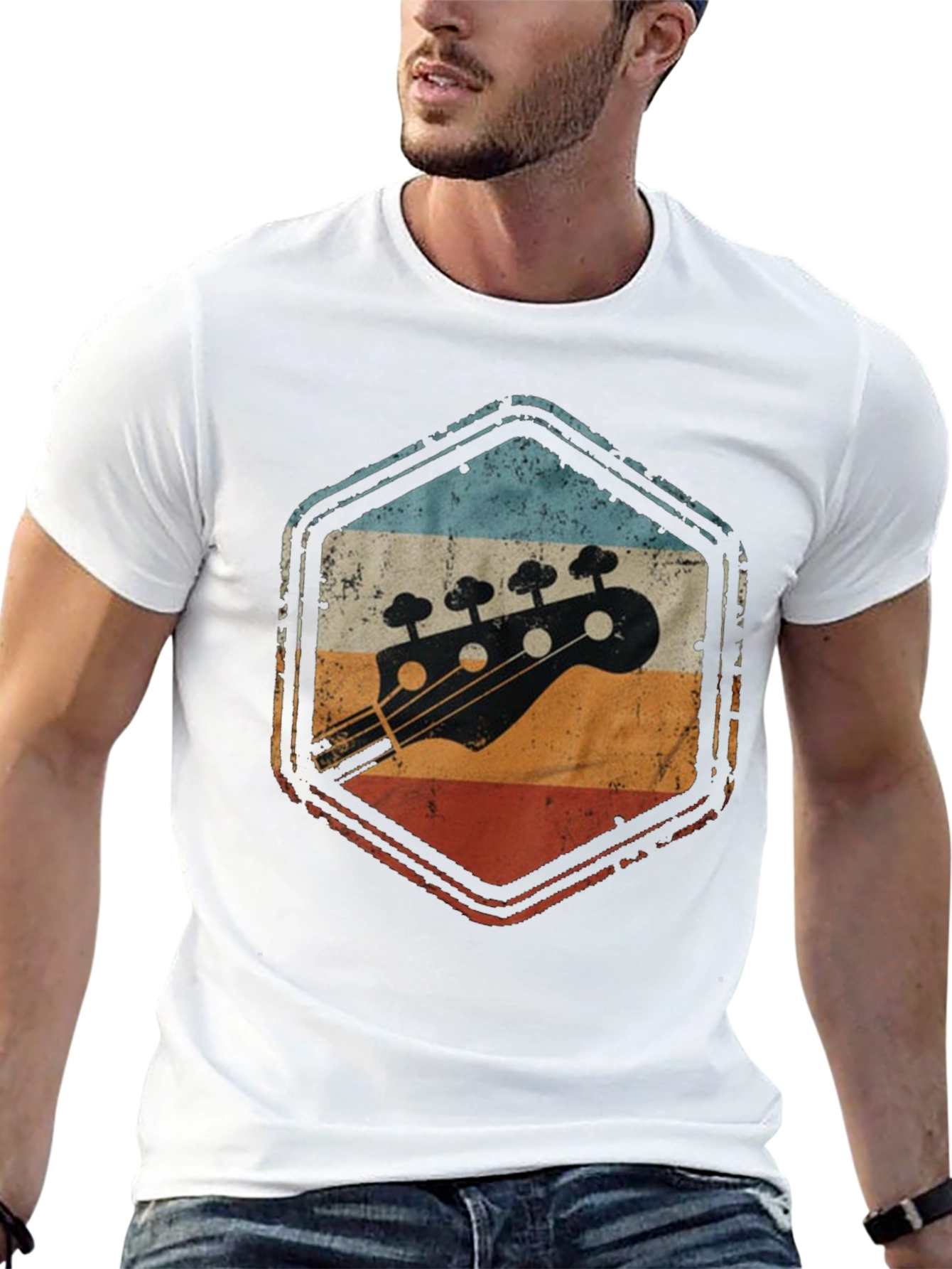 Black Retro Bass Guitar T-Shirt - Vintage Style view 13