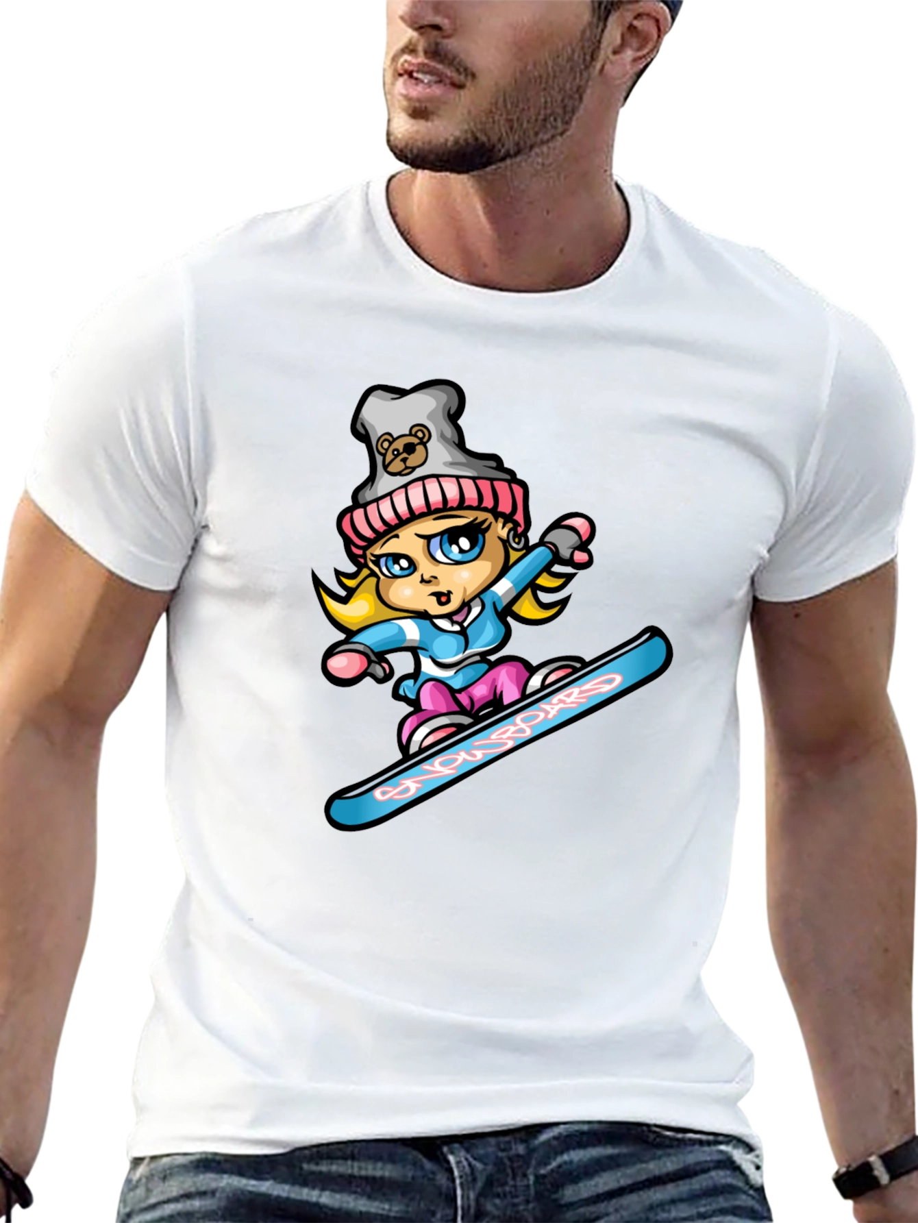 Black Snowboard Girl T-Shirt - Cartoon Graphic Tee view 13