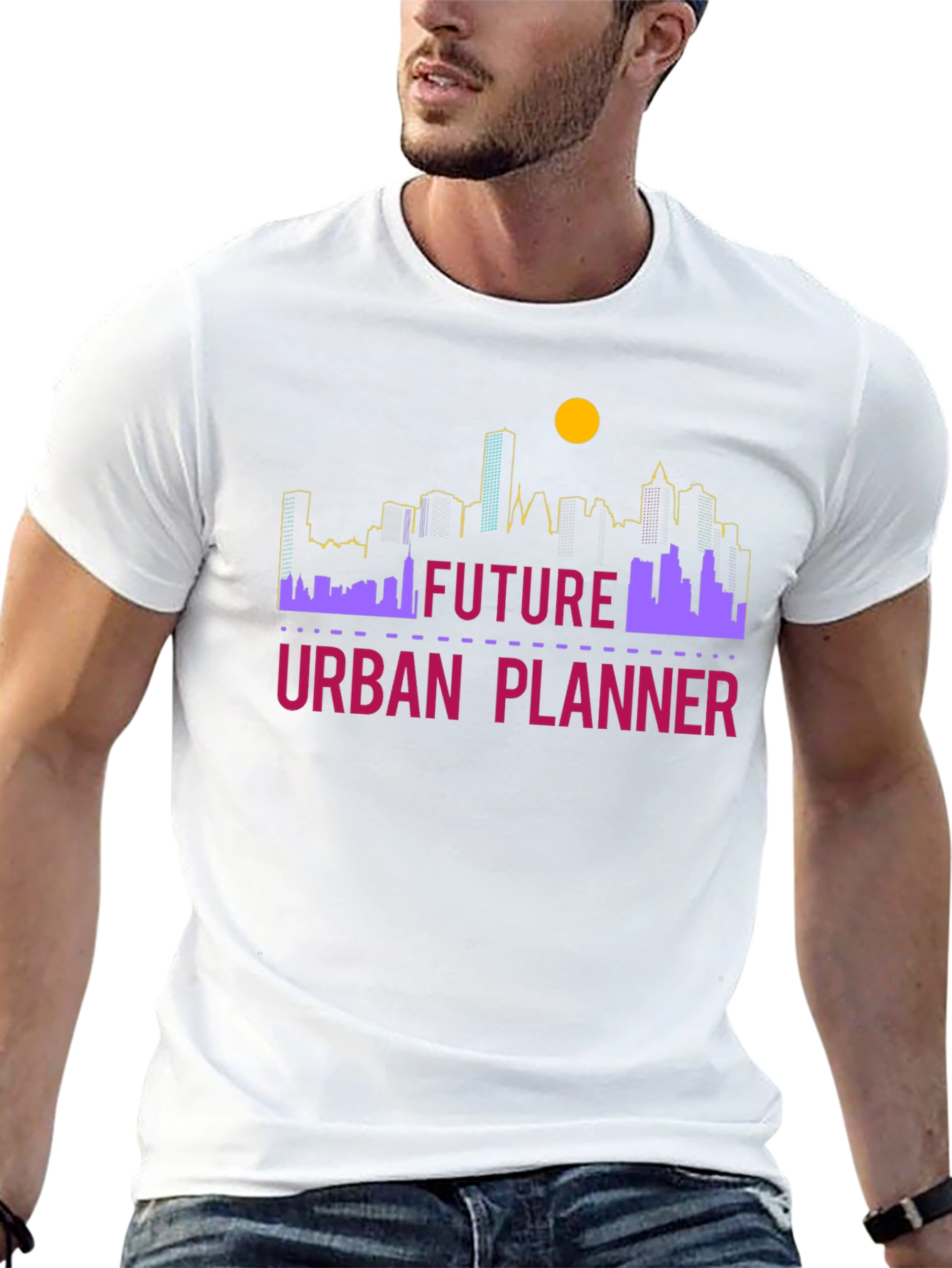 Black Future Urban Planner T-Shirt - Skyline Design view 13