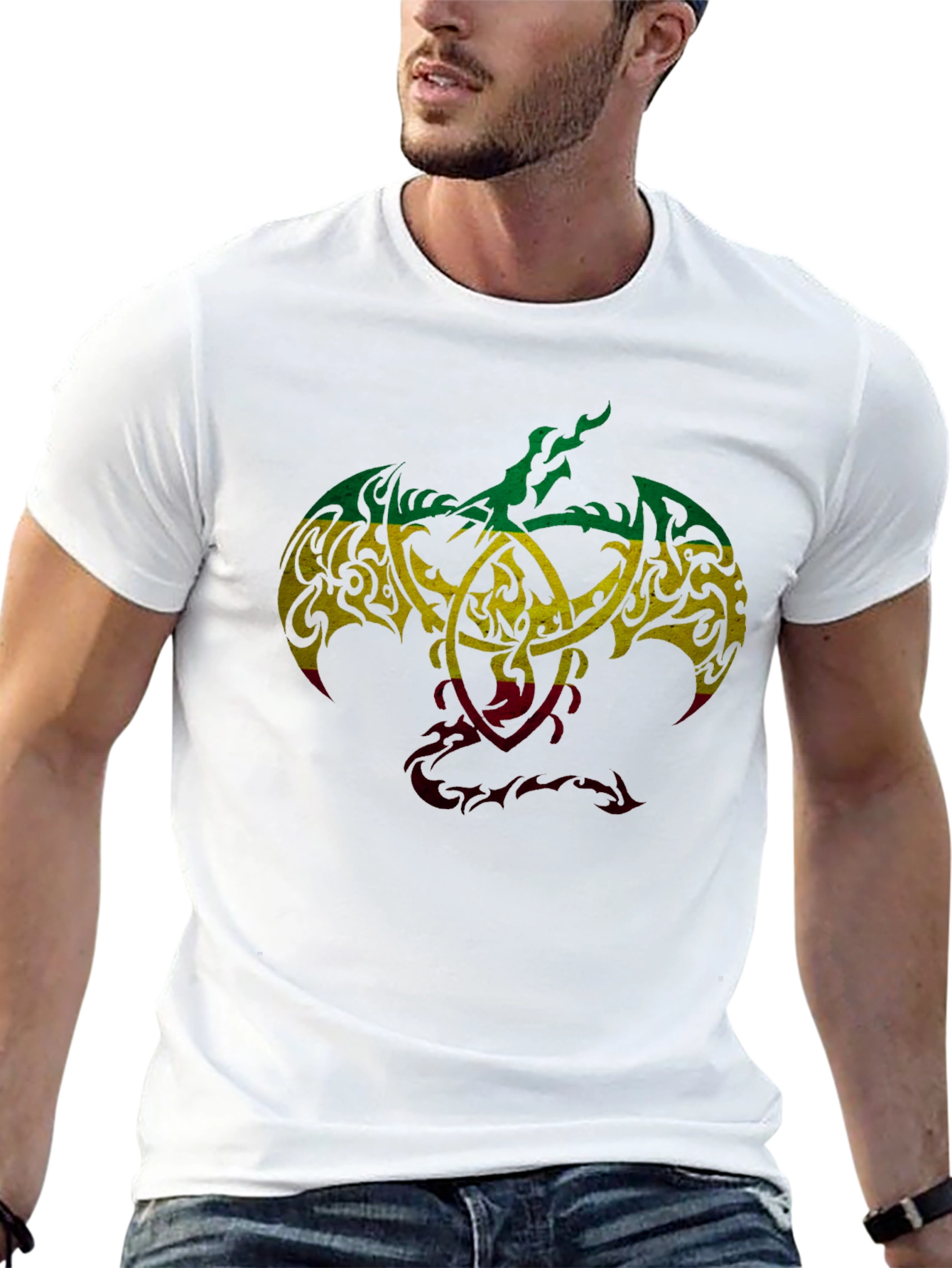 Black Rasta Tribal Dragon Graphic T-Shirt - Unique Design view 13