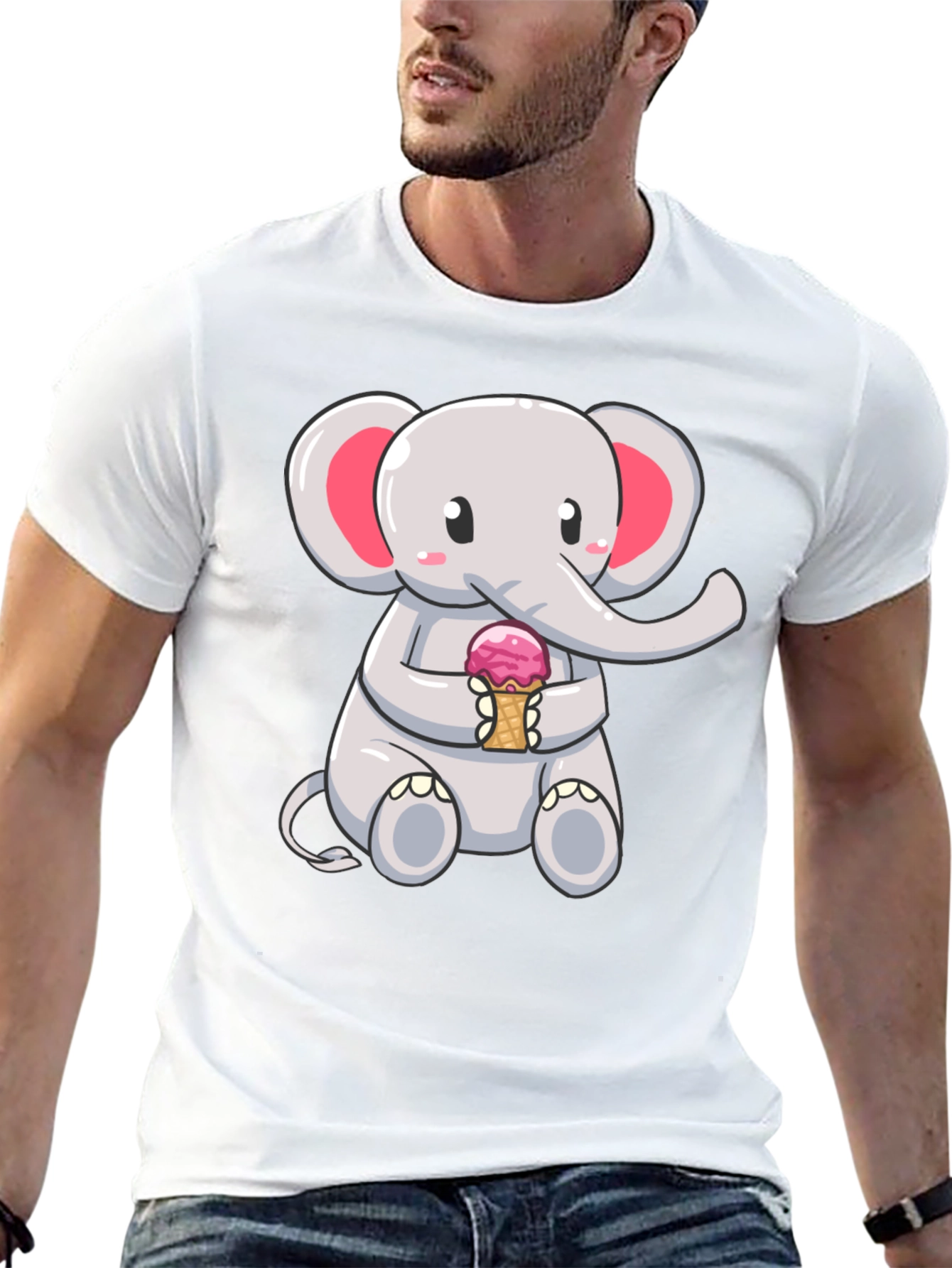 Black Cute Elephant Ice Cream T-Shirt view 13