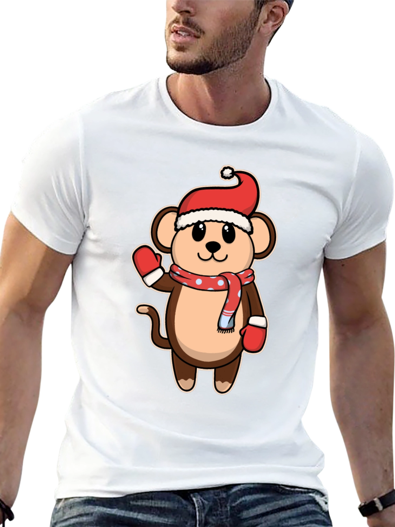 Black Festive Monkey T-Shirt - Holiday Cheer! view 13