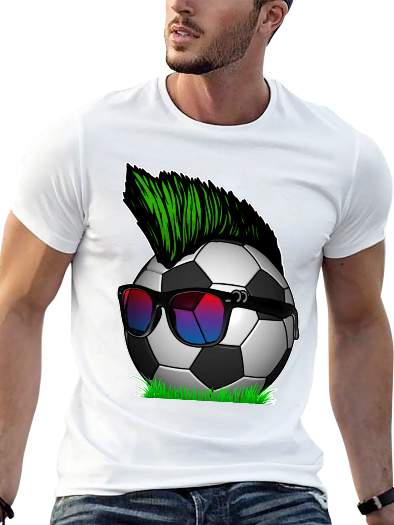 Black Soccer Ball Mohawk Graphic Tee - Cool & Unique! view 13
