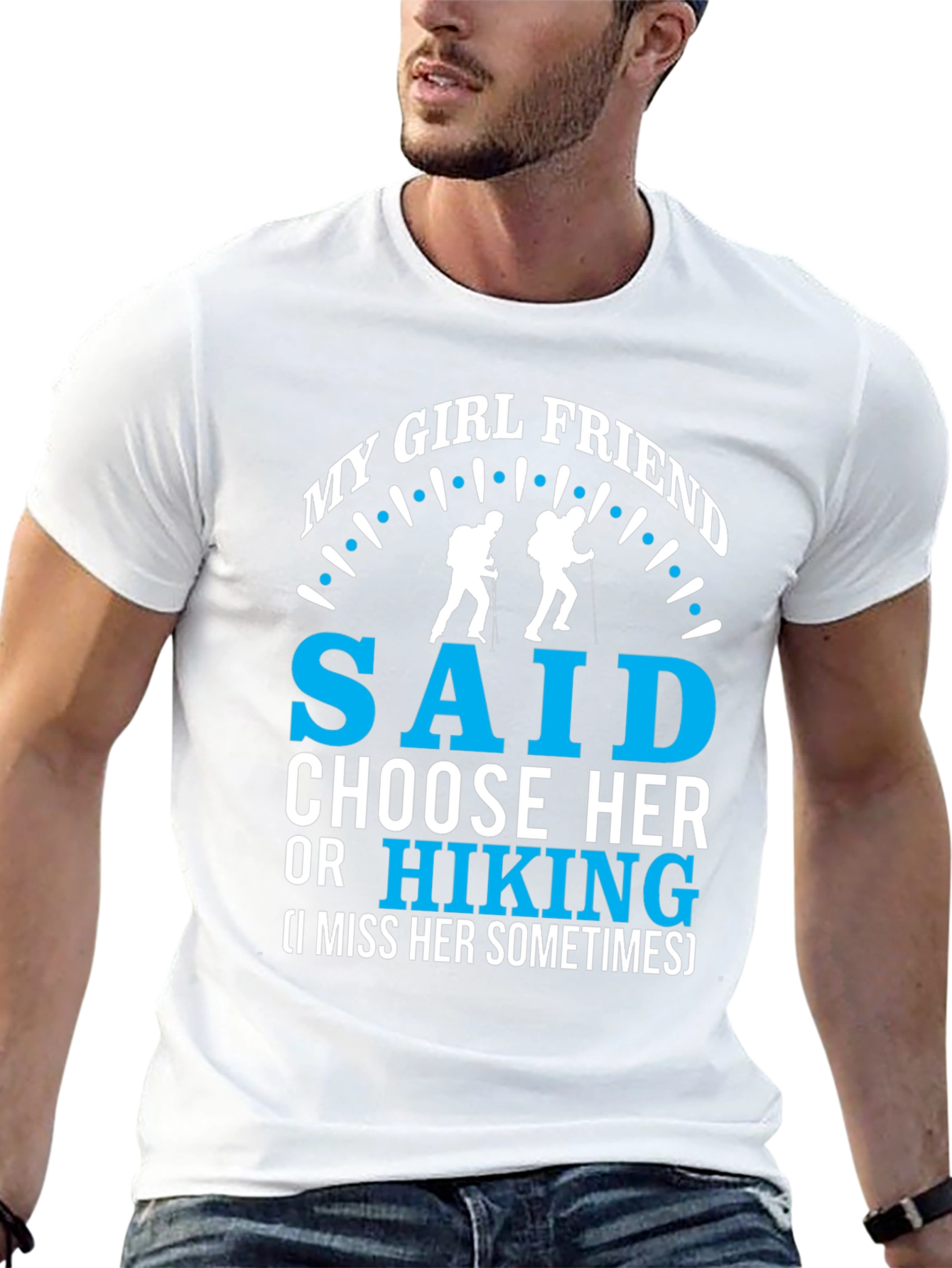 Black My Girlfriend Said Choose Hiking T-Shirt view 13