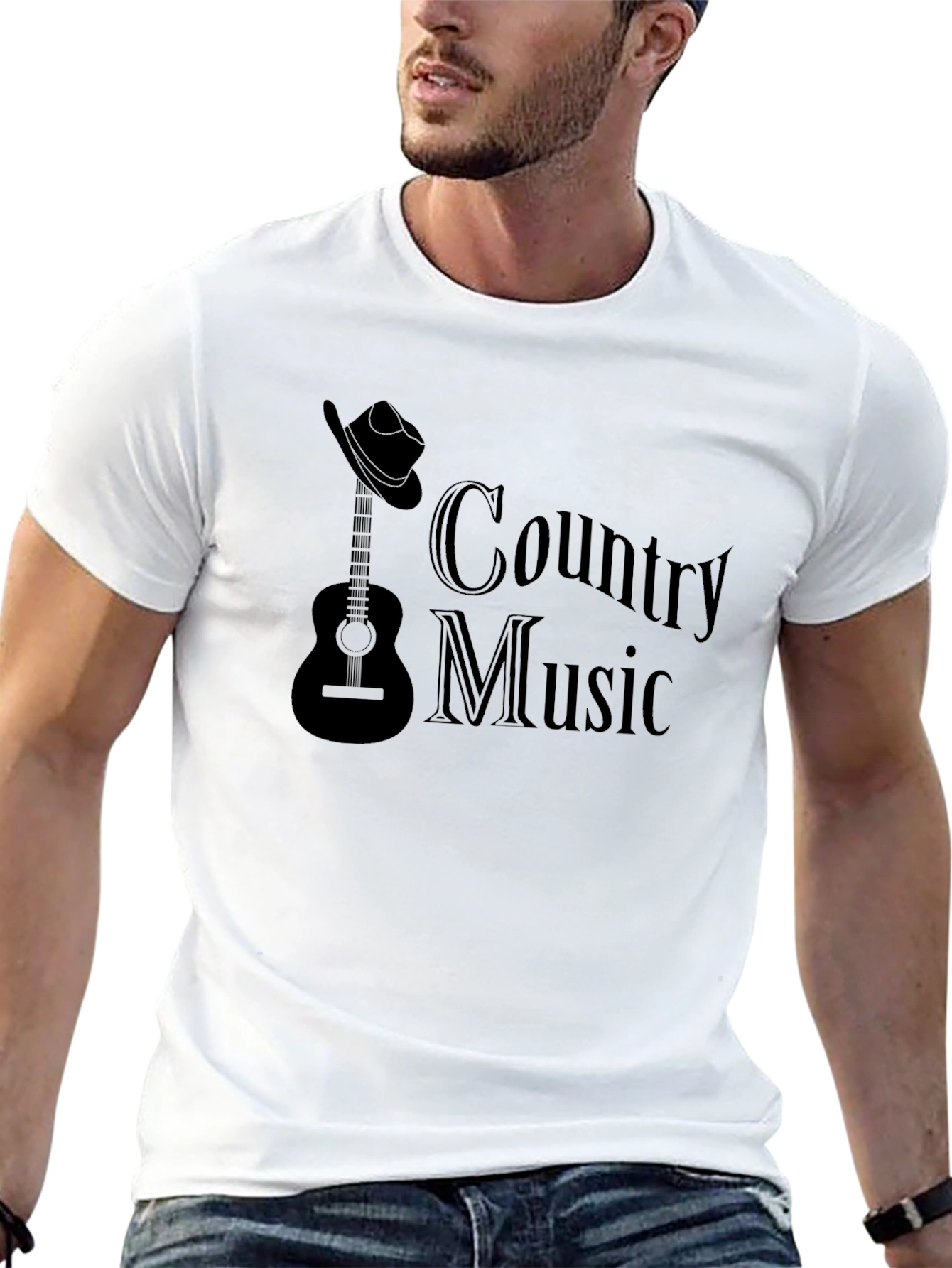 Black Country Music T-Shirt - Guitar and Cowboy Hat Design view 13