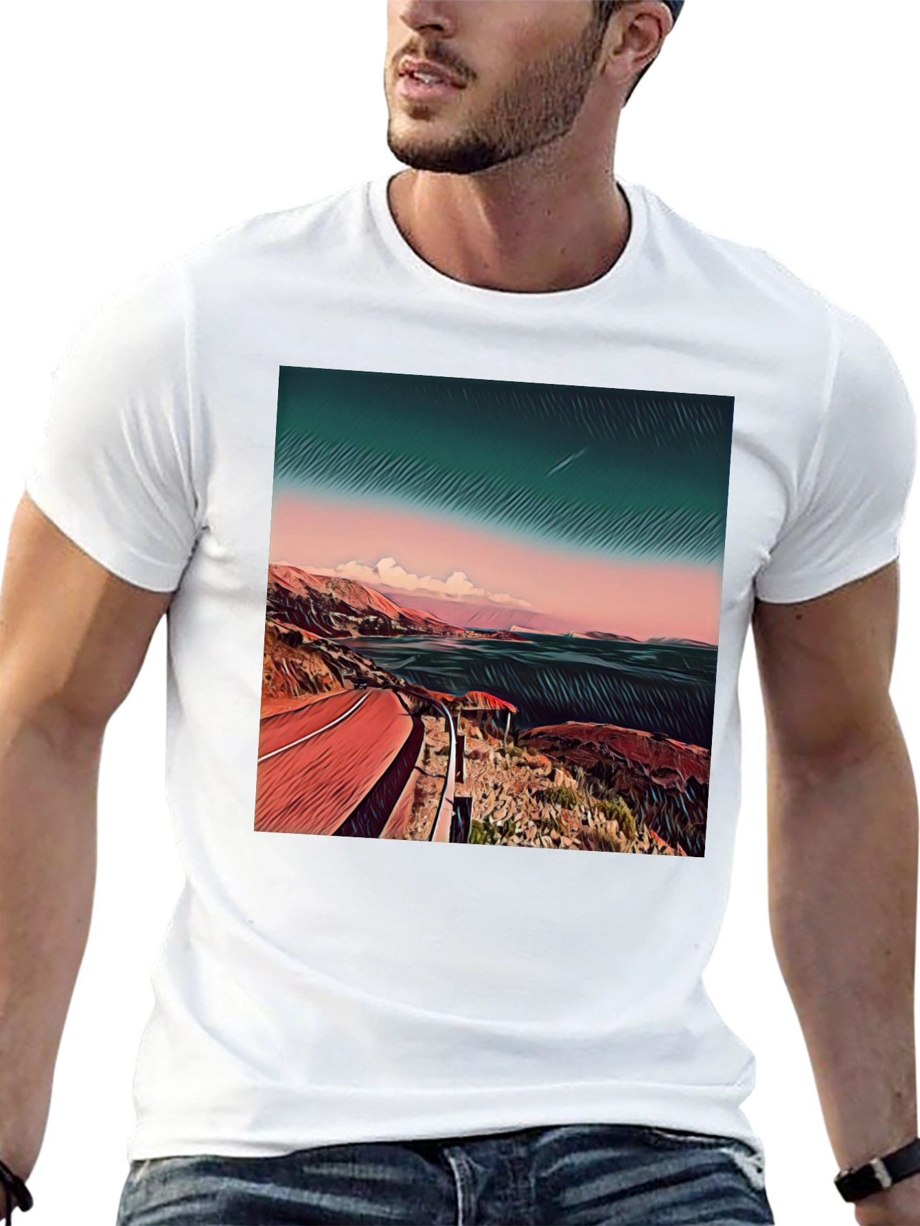 Black Coastal Road Graphic Tee - Men's Black T-Shirt view 13