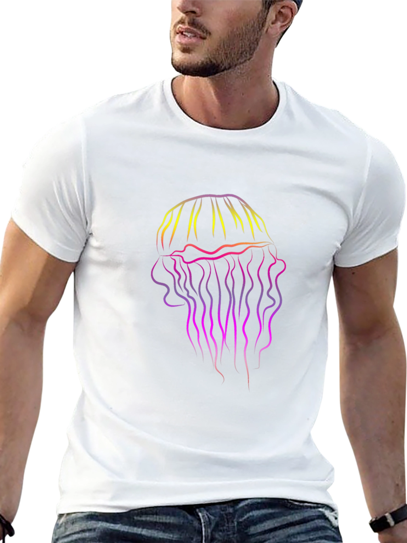 Black Gradient Jellyfish Graphic Tee - Black Cotton T-Shirt view 13