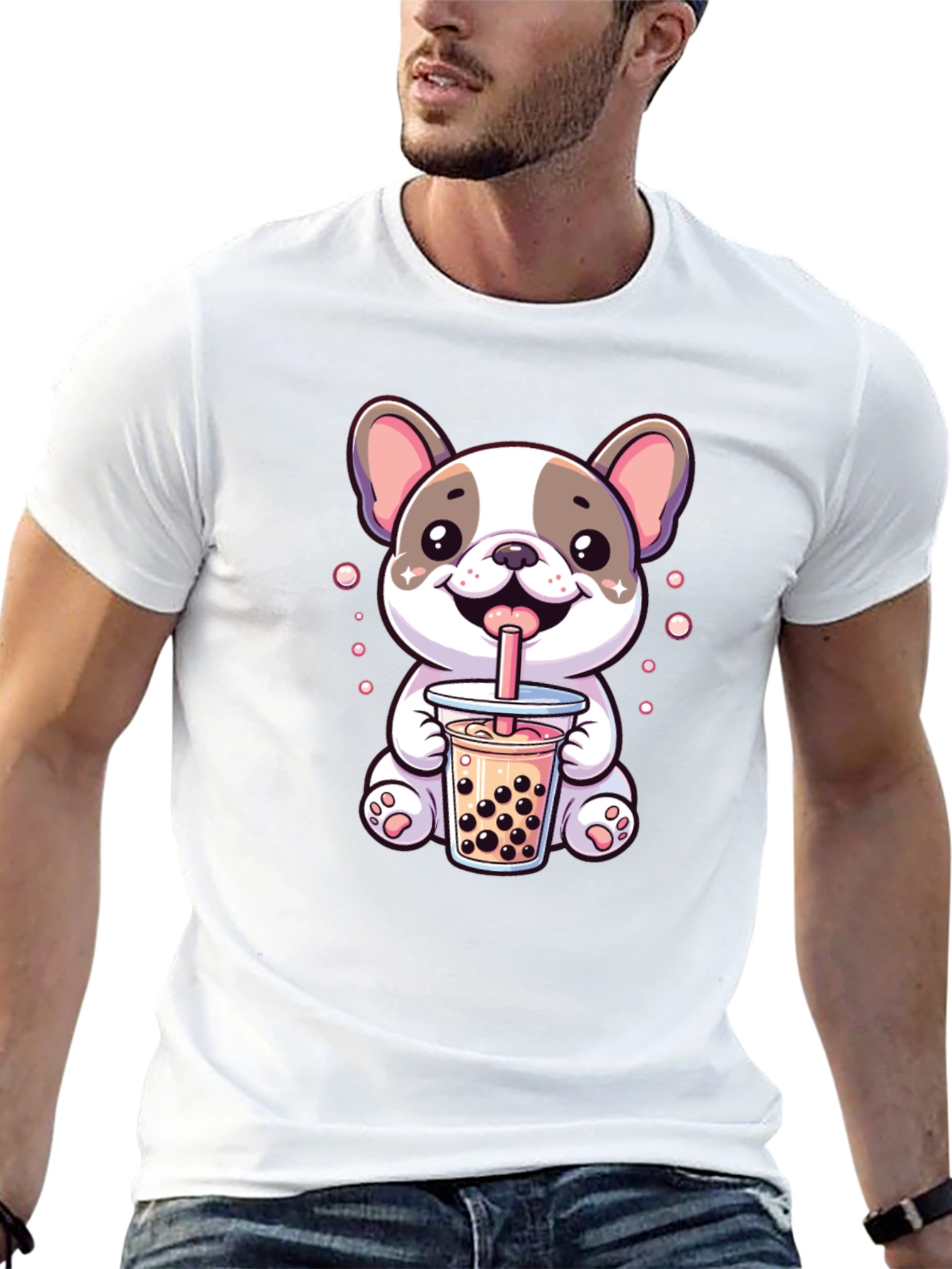 Black Cute Dog Bubble Tea Graphic Tee view 13
