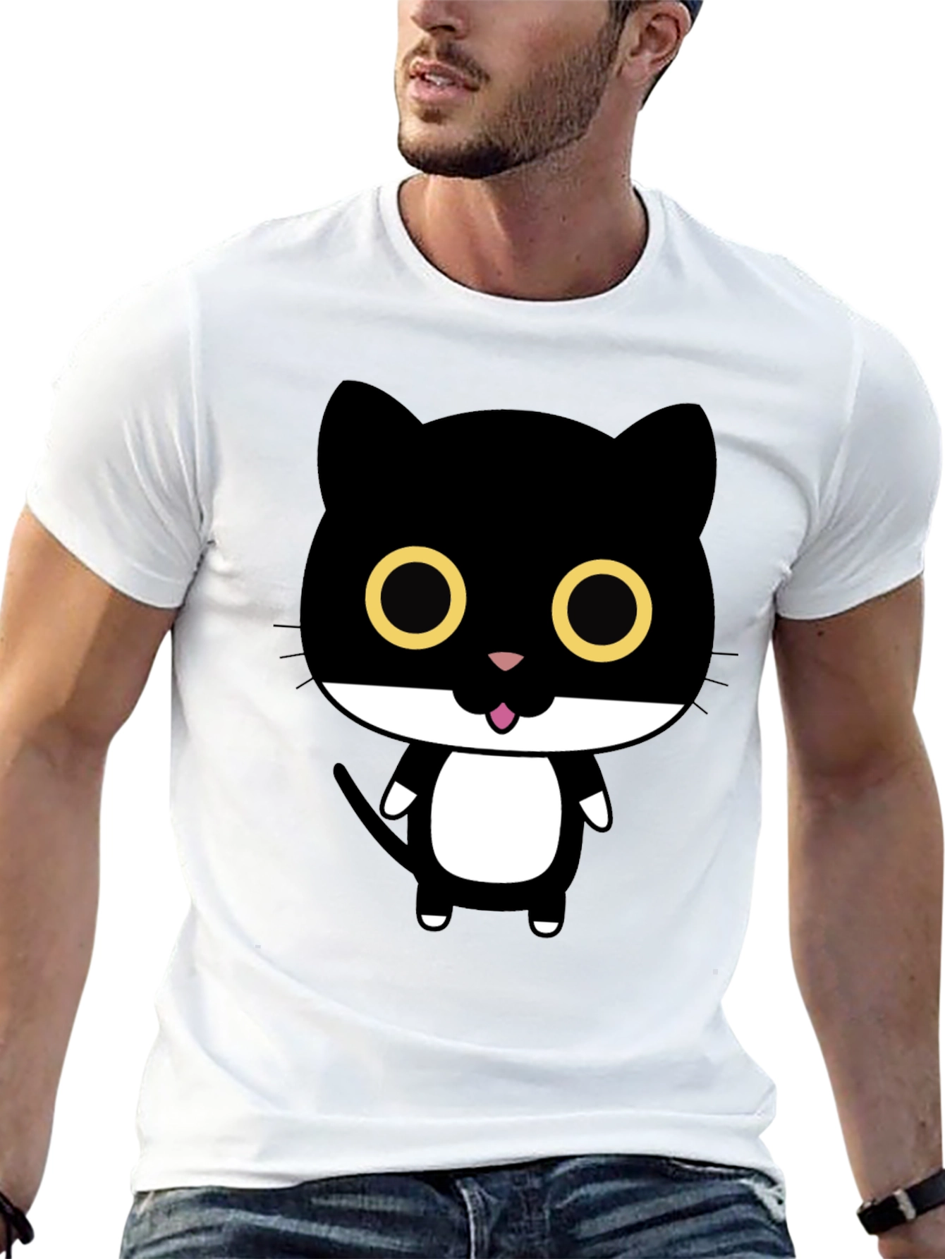 Black Cute Cartoon Black Cat Graphic T-Shirt view 13