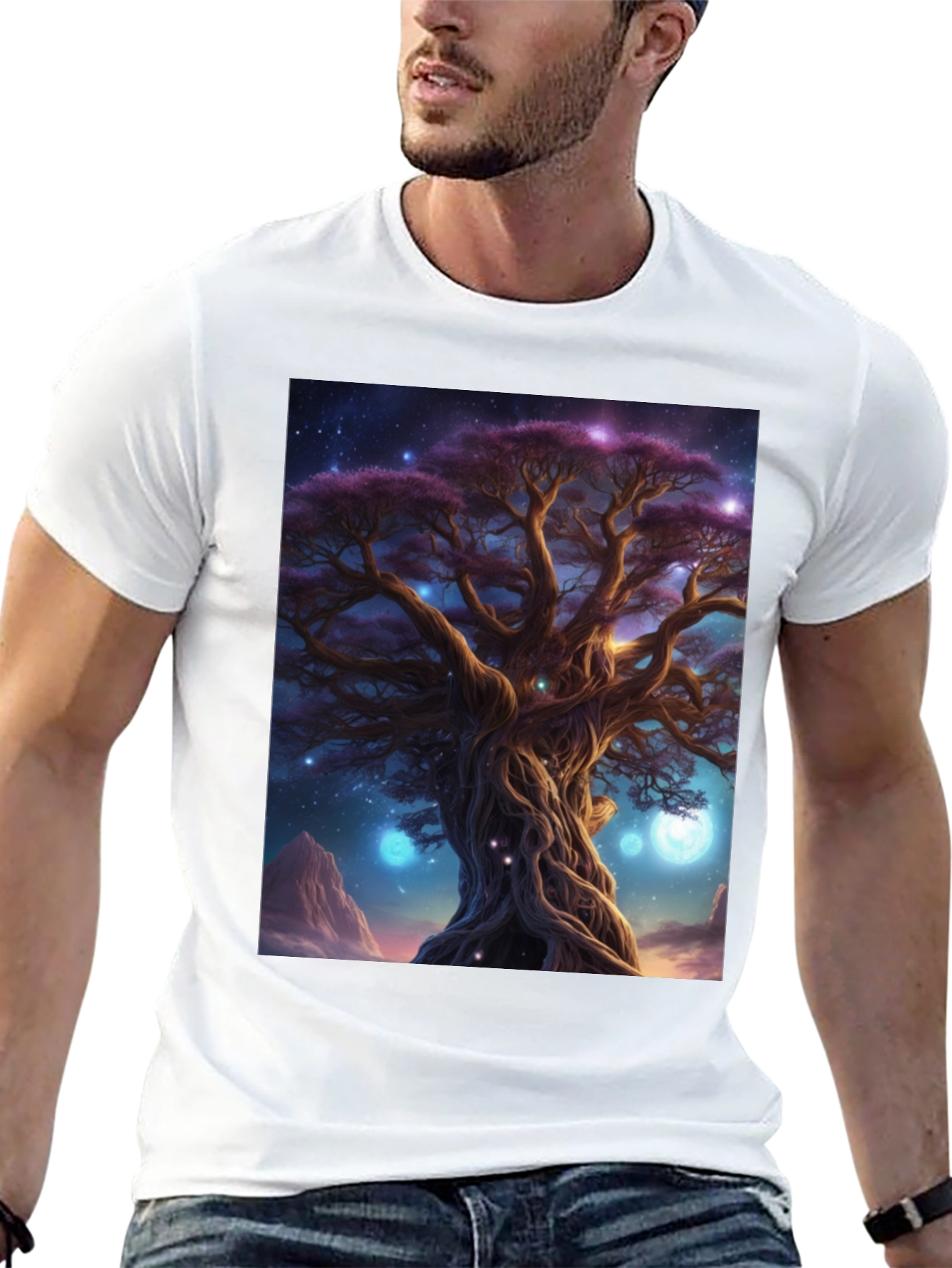 Black Mystic Tree Graphic Tee - Black Cotton Blend view 13
