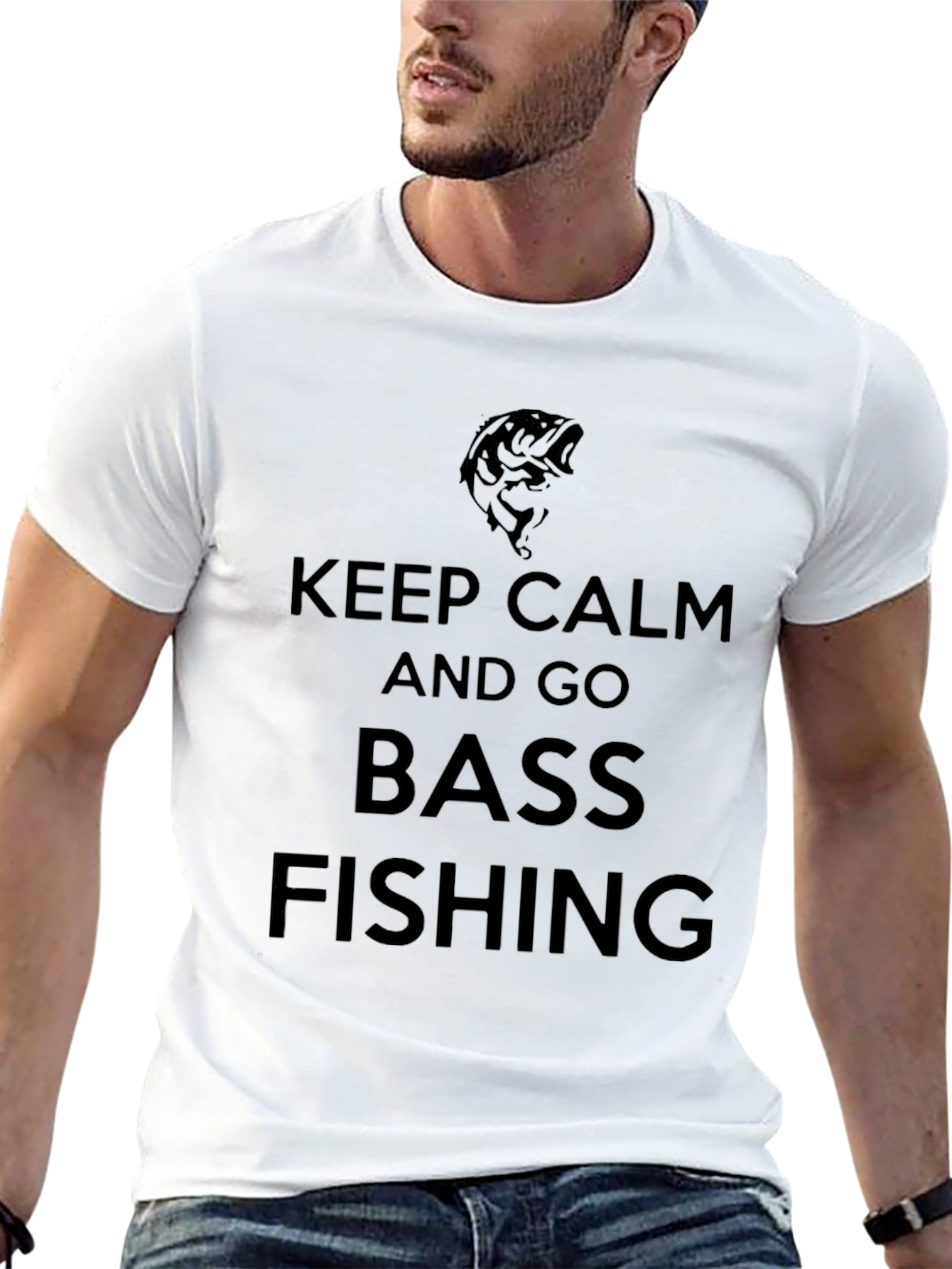 Black Keep Calm and Go Bass Fishing T-Shirt view 13