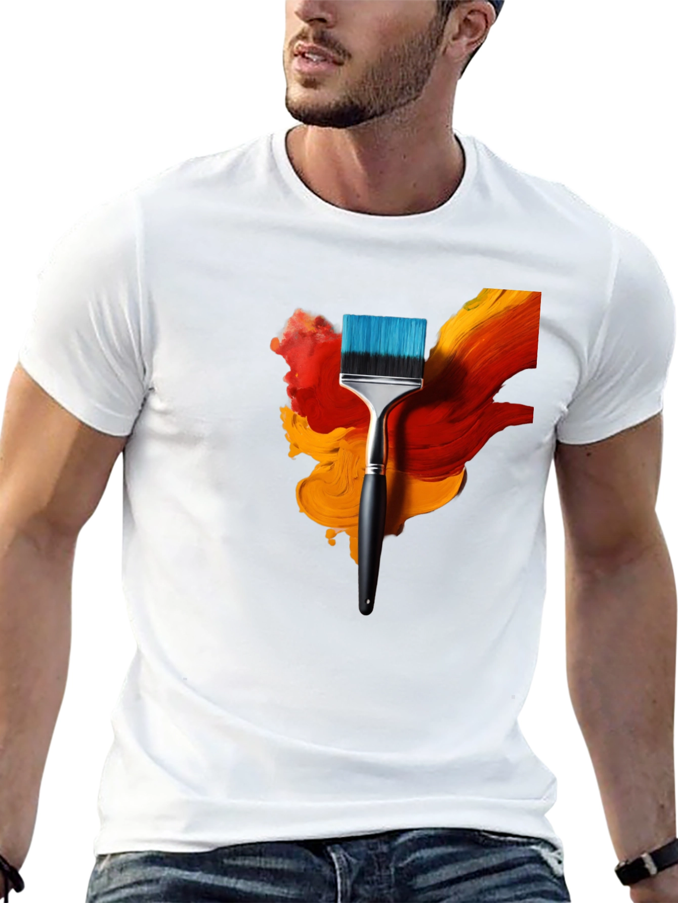 Black Abstract Paintbrush Graphic Tee - Artistic Design view 13