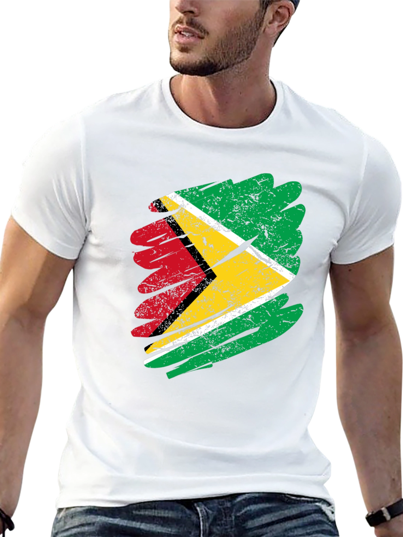 Black Guyana Flag Brush Stroke Men's Black T-Shirt view 13