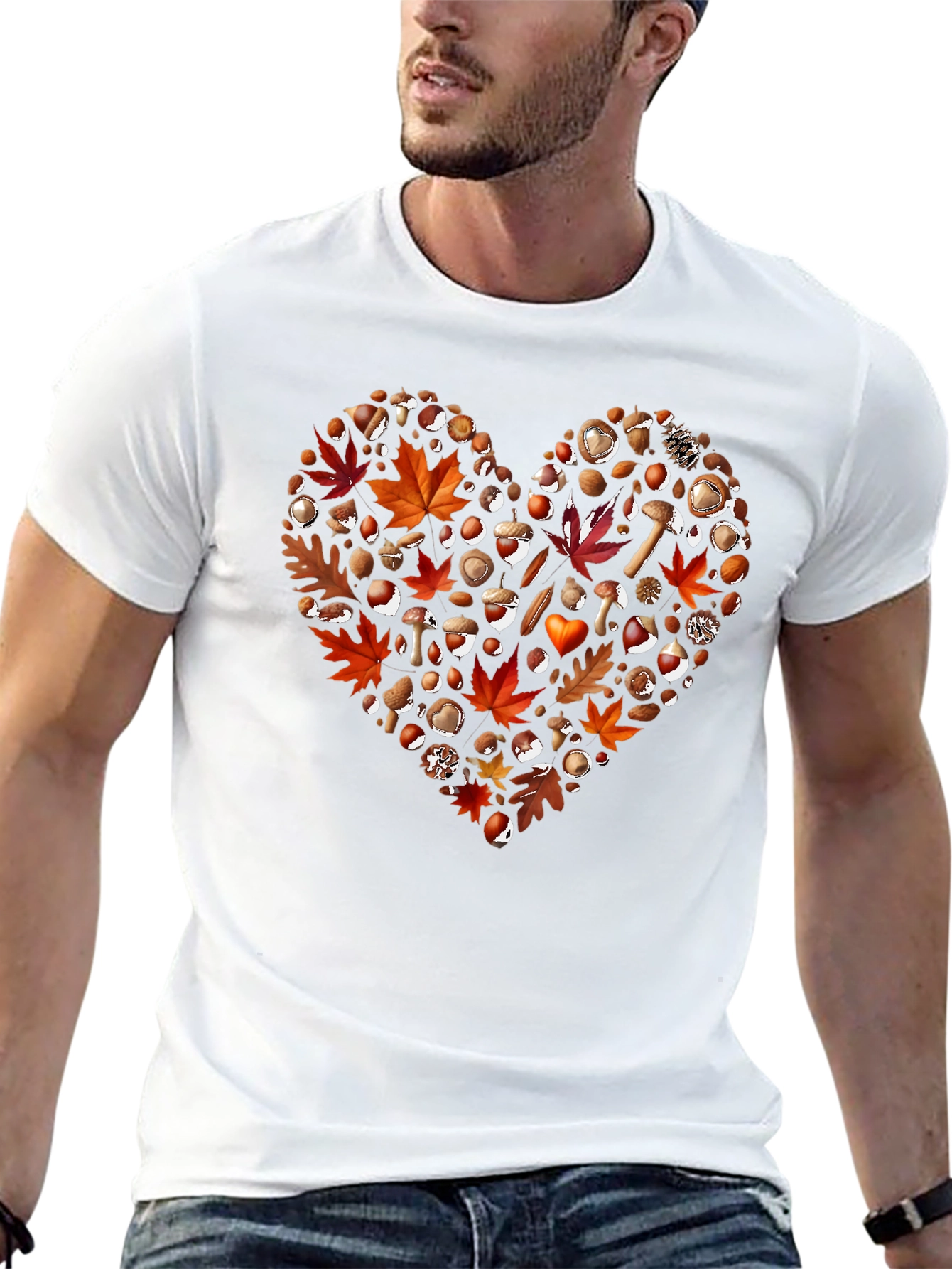 Black Autumn Love T-Shirt: Fall Leaves & Mushrooms view 13