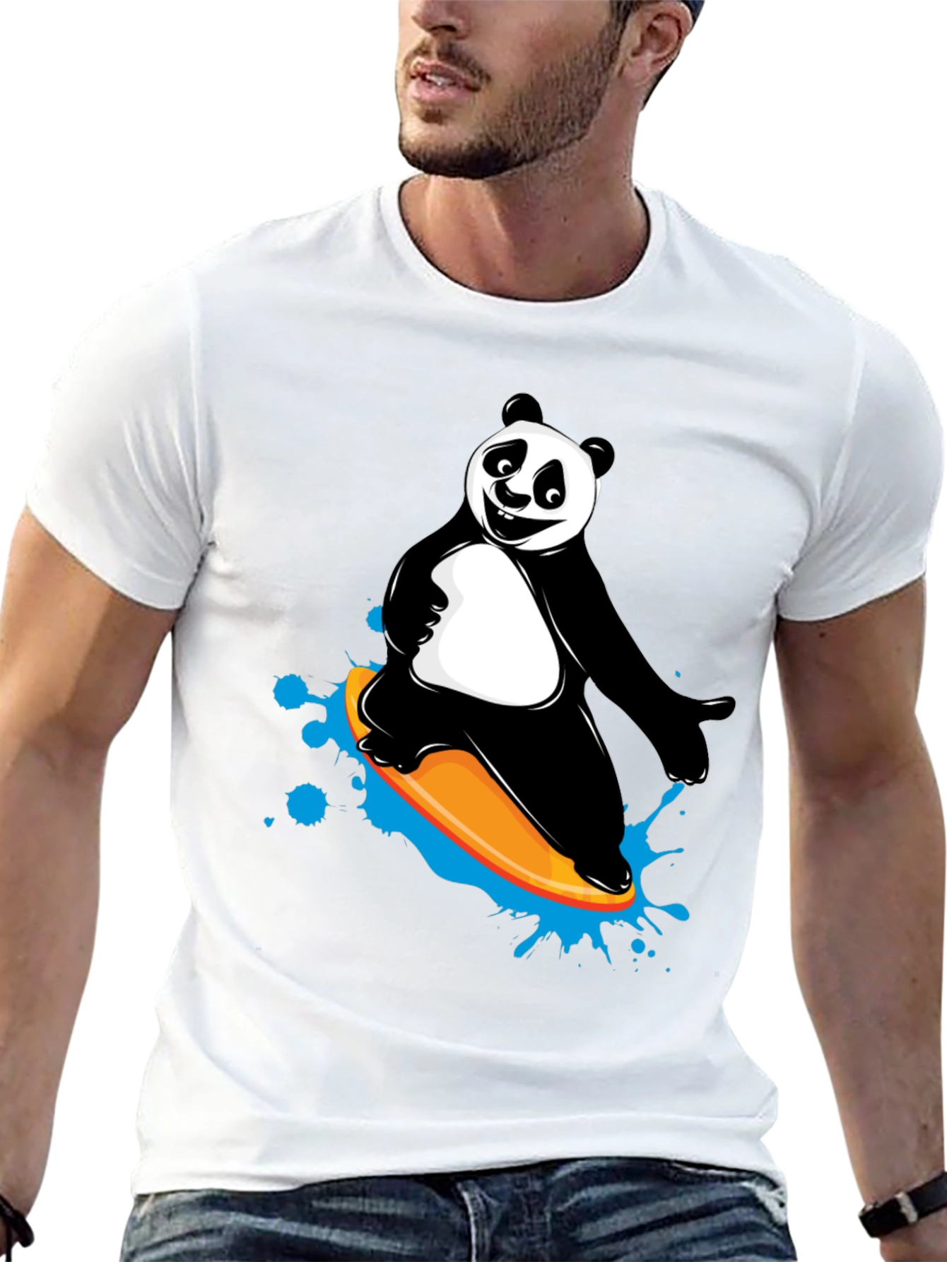 Black Panda Surfing Graphic Tee - Fun Black T-Shirt view 13