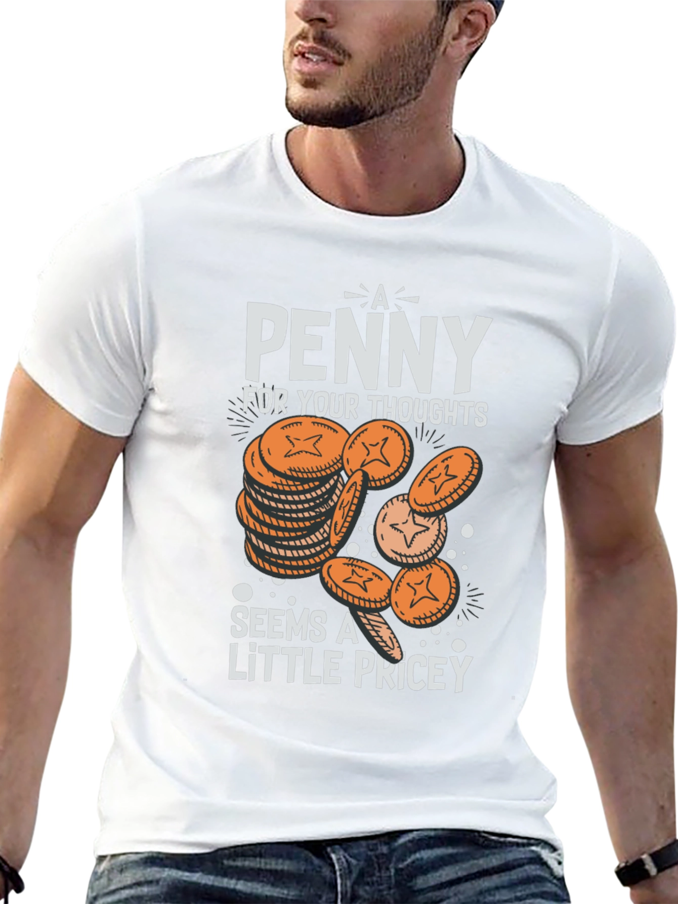 Black Funny 'A Penny For Your Thoughts' Graphic T-Shirt view 13