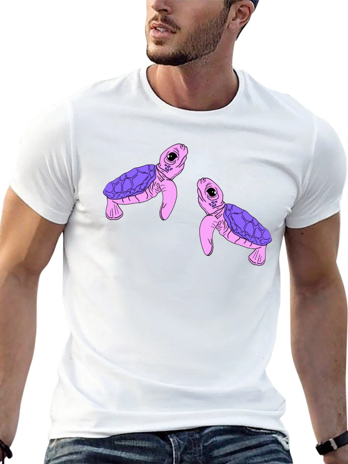 Black Cute Turtle Graphic Black T-Shirt view 13