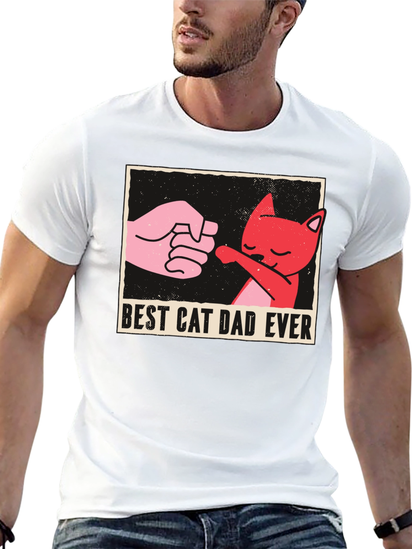 Black Best Cat Dad Ever Graphic Tee - Fun Novelty Shirt view 13