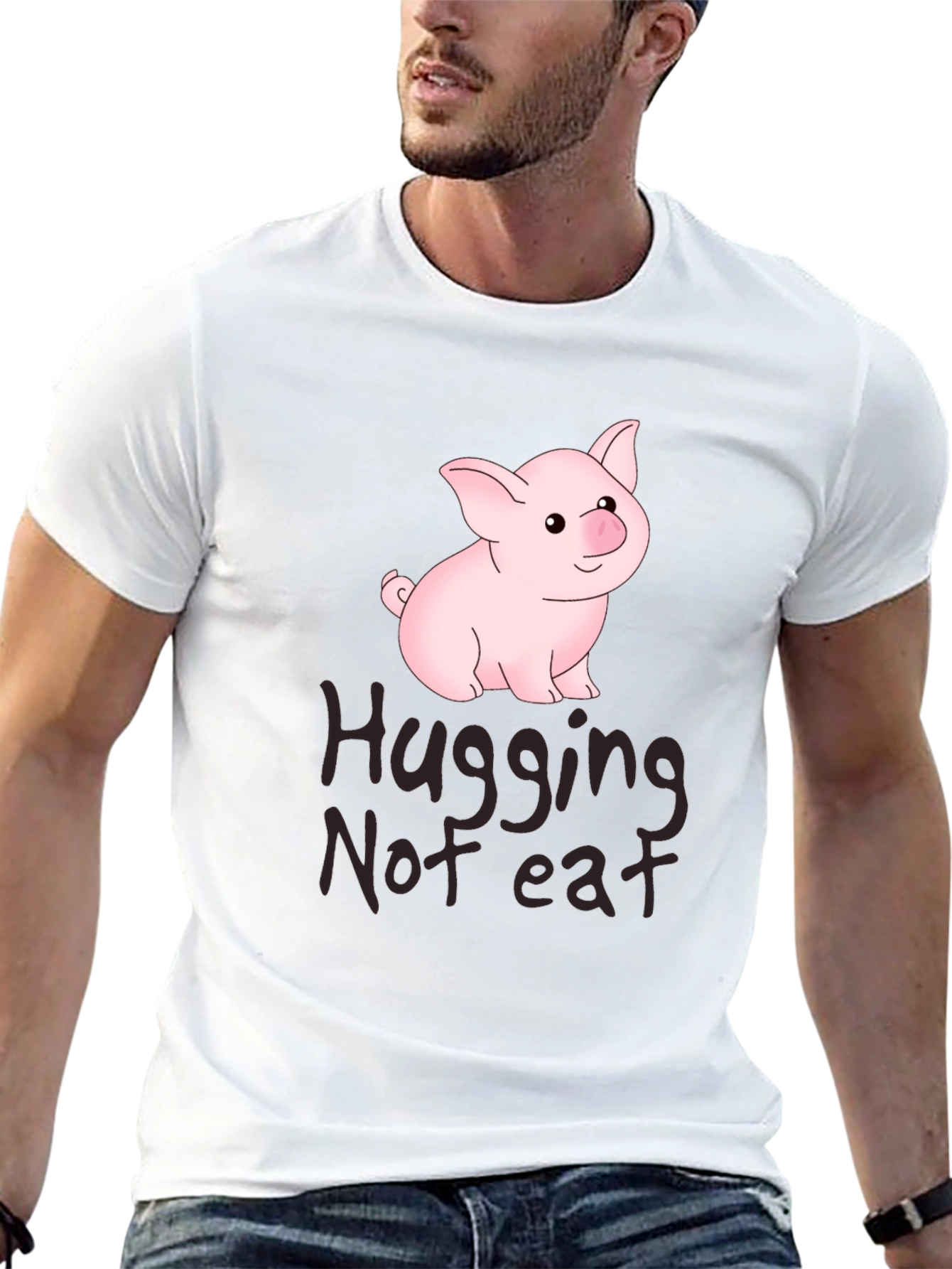Black Hugging Not Eating Pig T-Shirt view 13