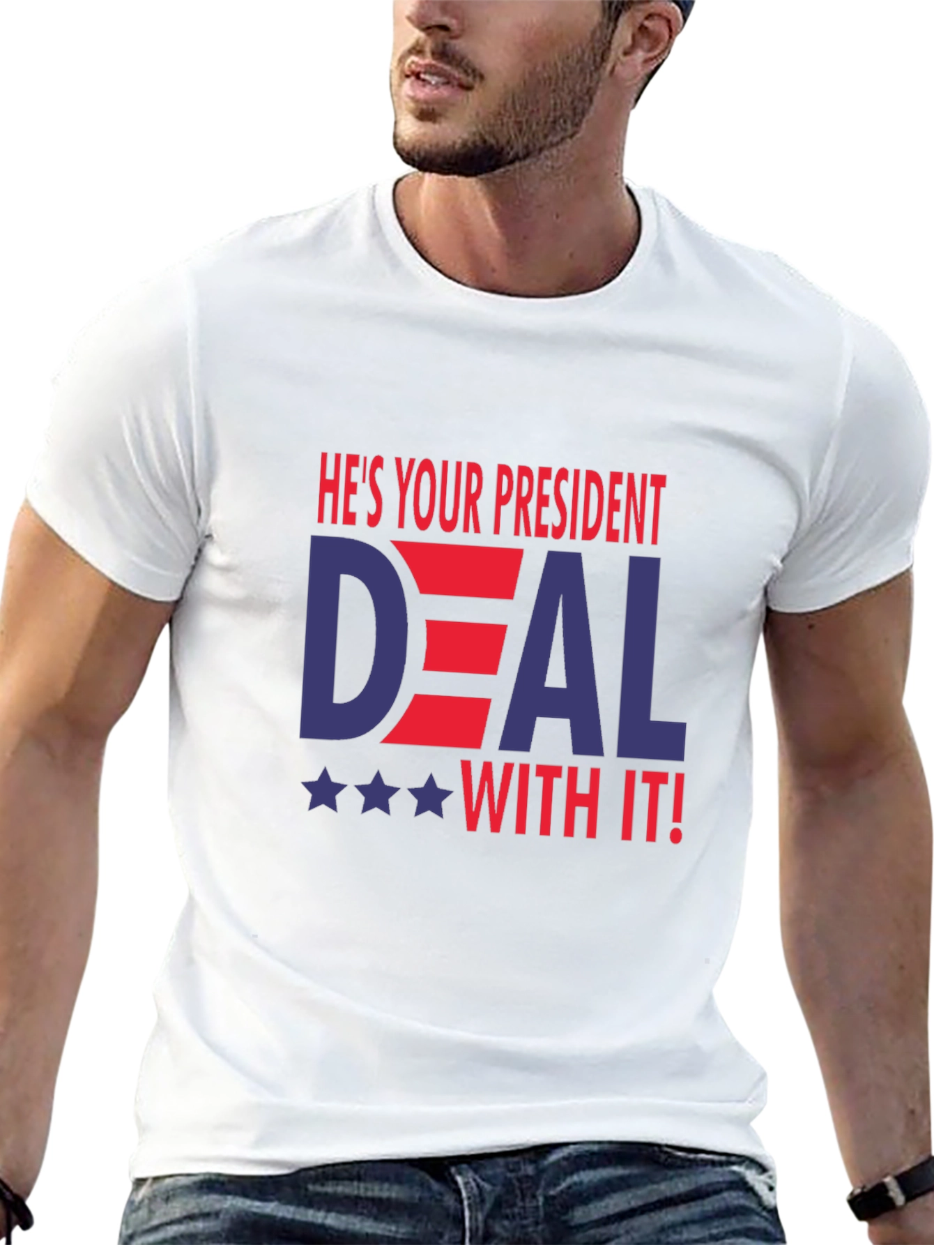 Black He's Your President Deal With It T-Shirt view 13