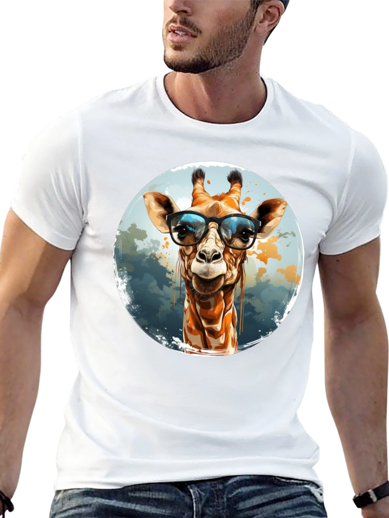 Black Giraffe with Glasses Graphic Tee view 13