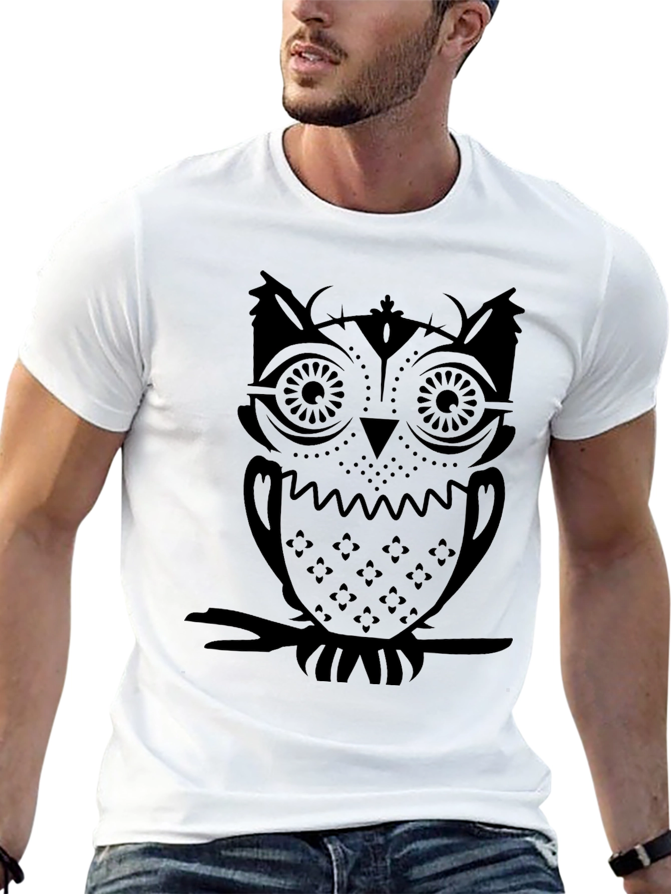 Black Men's Black Owl Graphic T-Shirt view 13