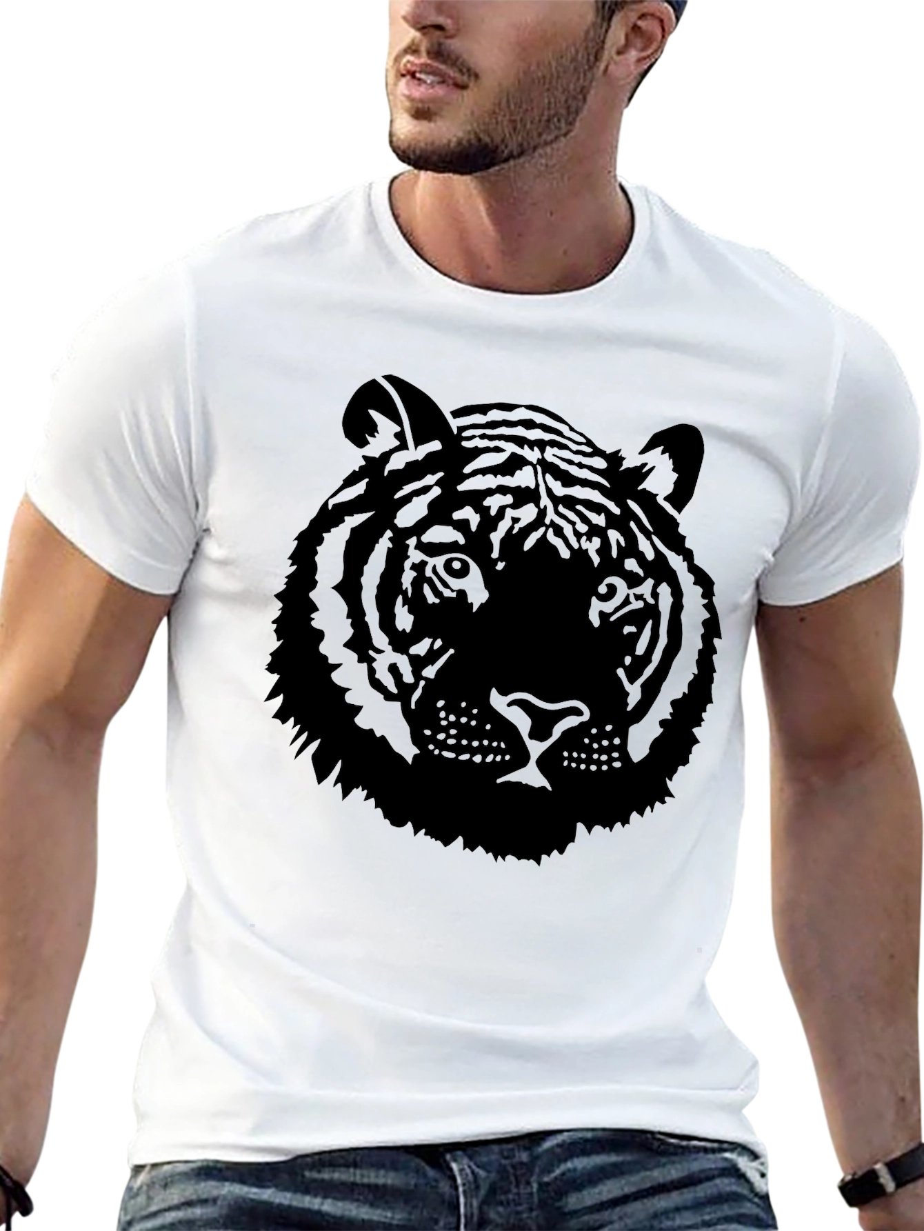 Black Men's Black Tiger Graphic T-Shirt view 13