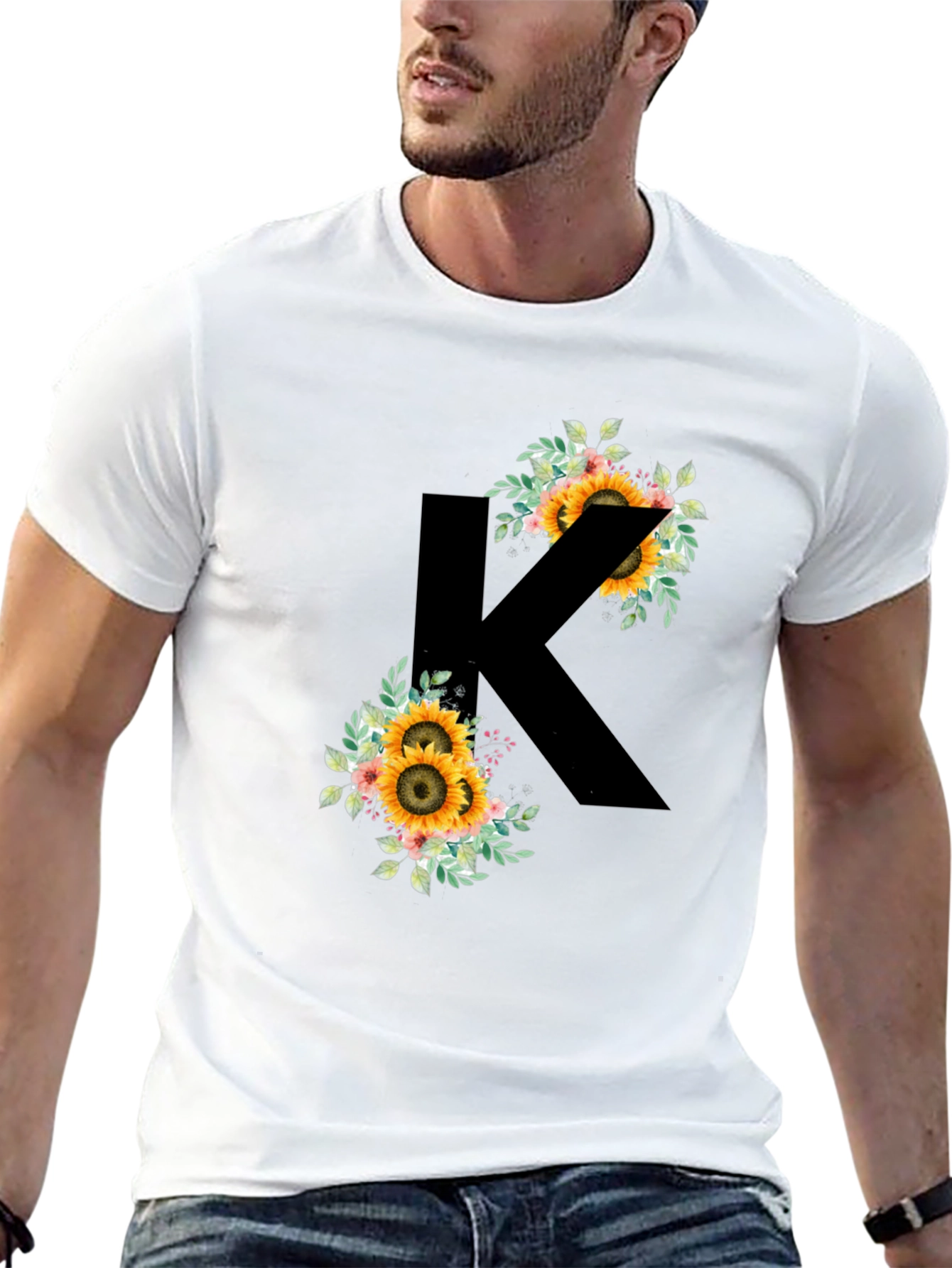 Sunflower Letter K Black T-Shirt - 13