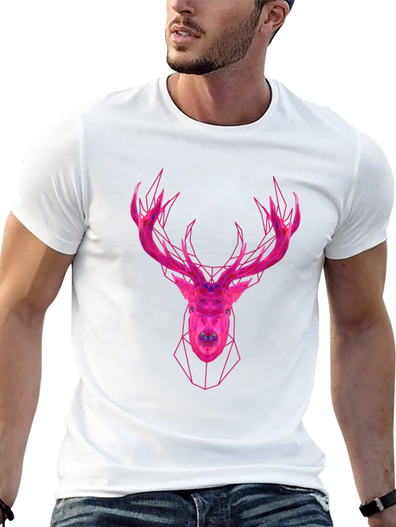 Black Geometric Deer Head Graphic Tee - Modern Style view 13