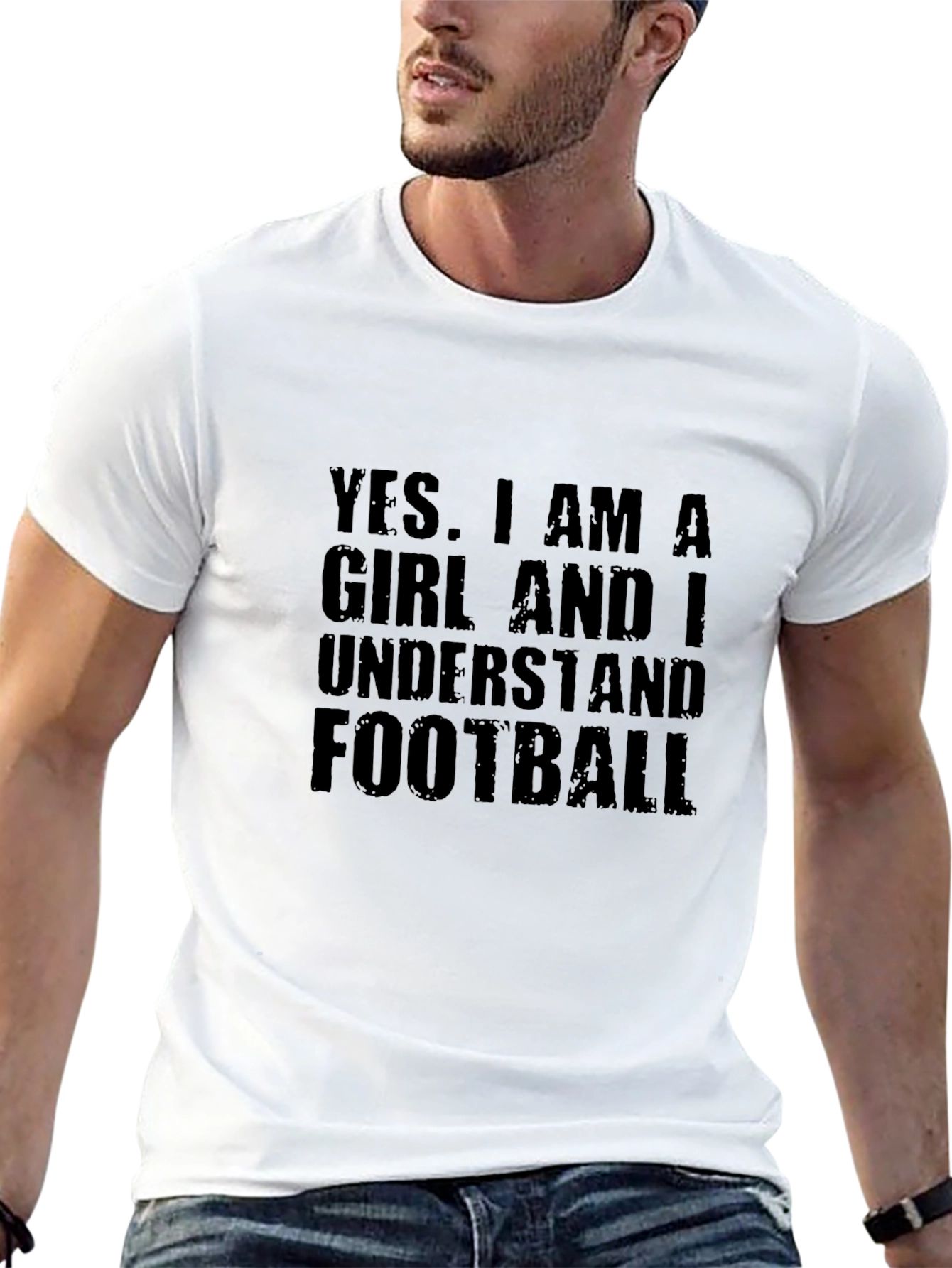 Black Funny Football Fan T-Shirt - Yes I Am A Girl view 13