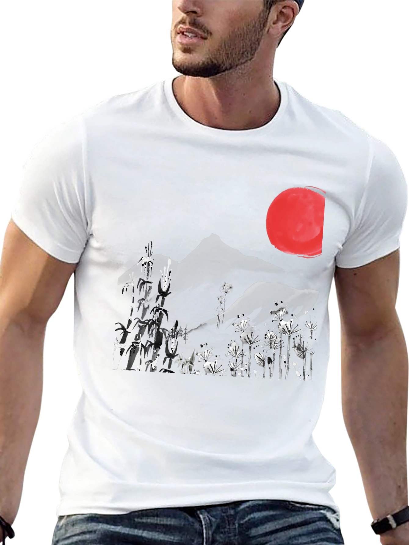 Black Japanese Ink Wash Mountain T-Shirt view 13