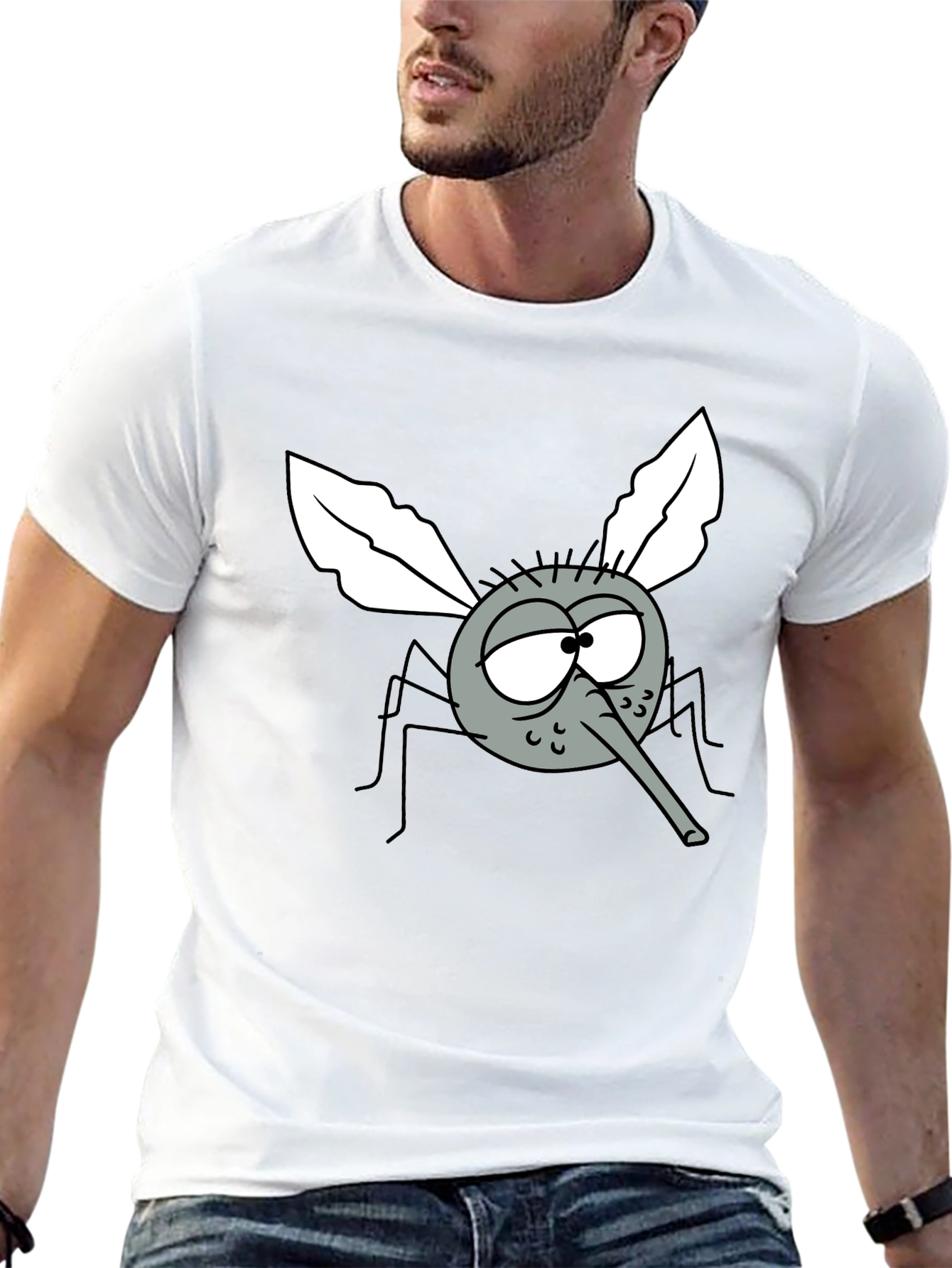 Black Funny Cartoon Mosquito Graphic T-Shirt view 13