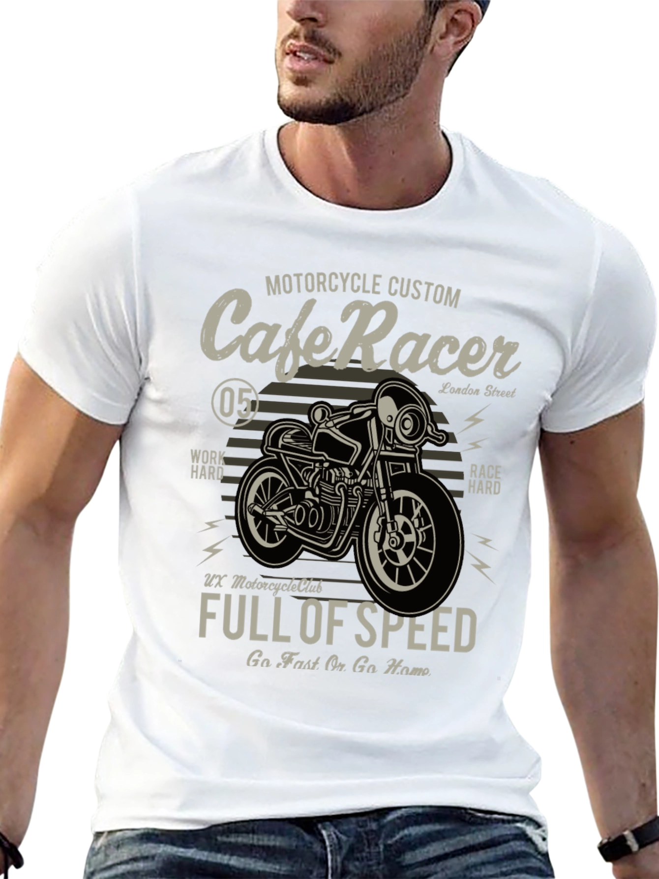 Black Cafe Racer Motorcycle Graphic T-Shirt view 13