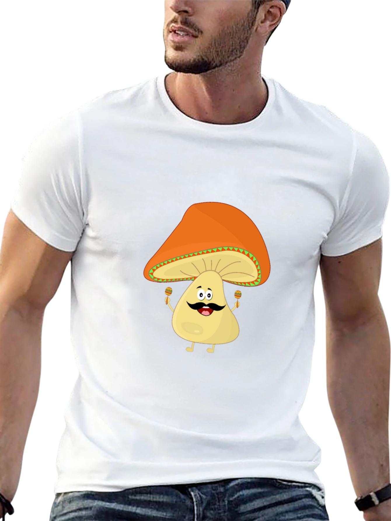 Black Funny Mushroom Man Black T-Shirt view 13