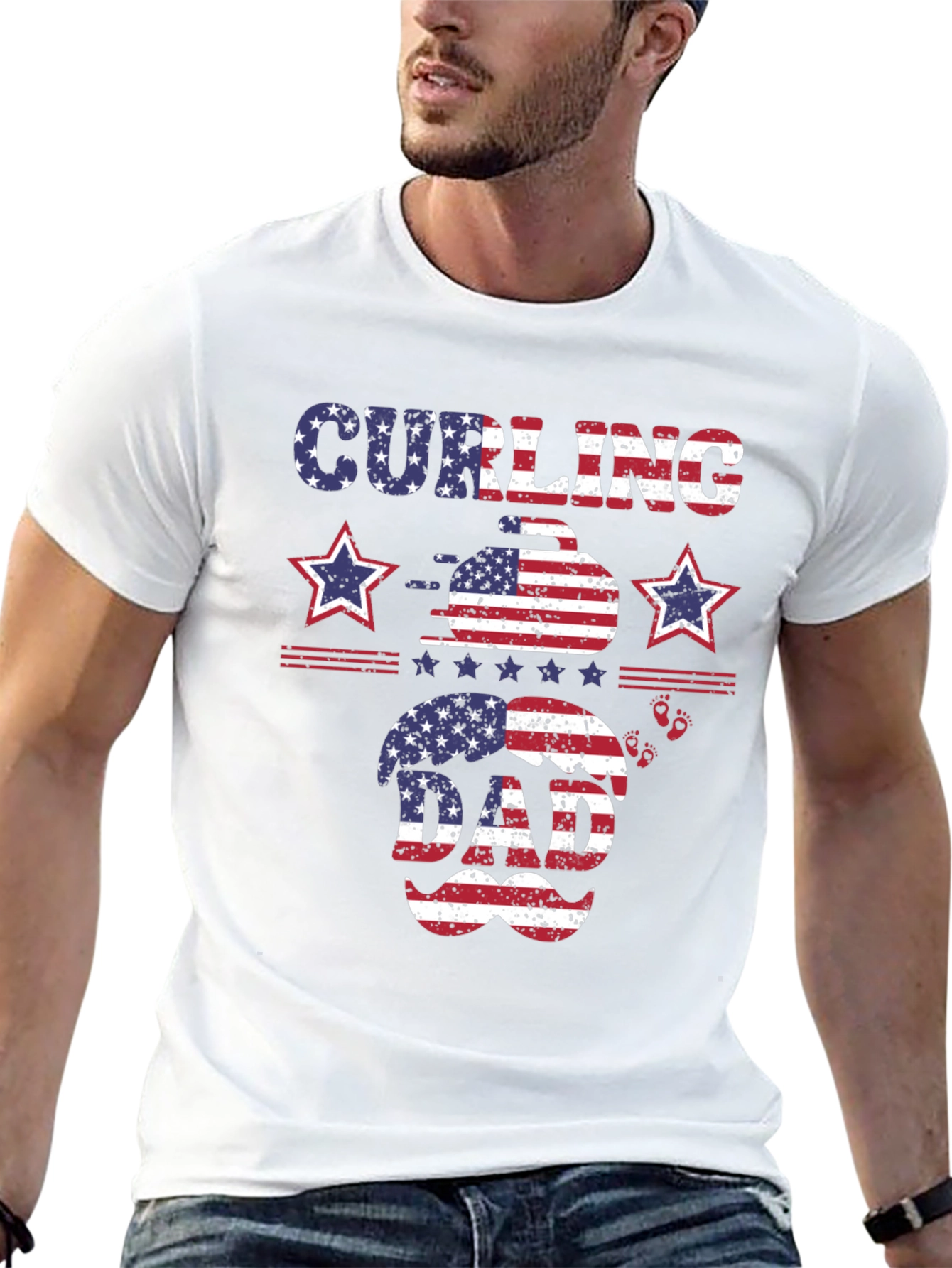 Black Curling Dad Patriotic T-Shirt view 13